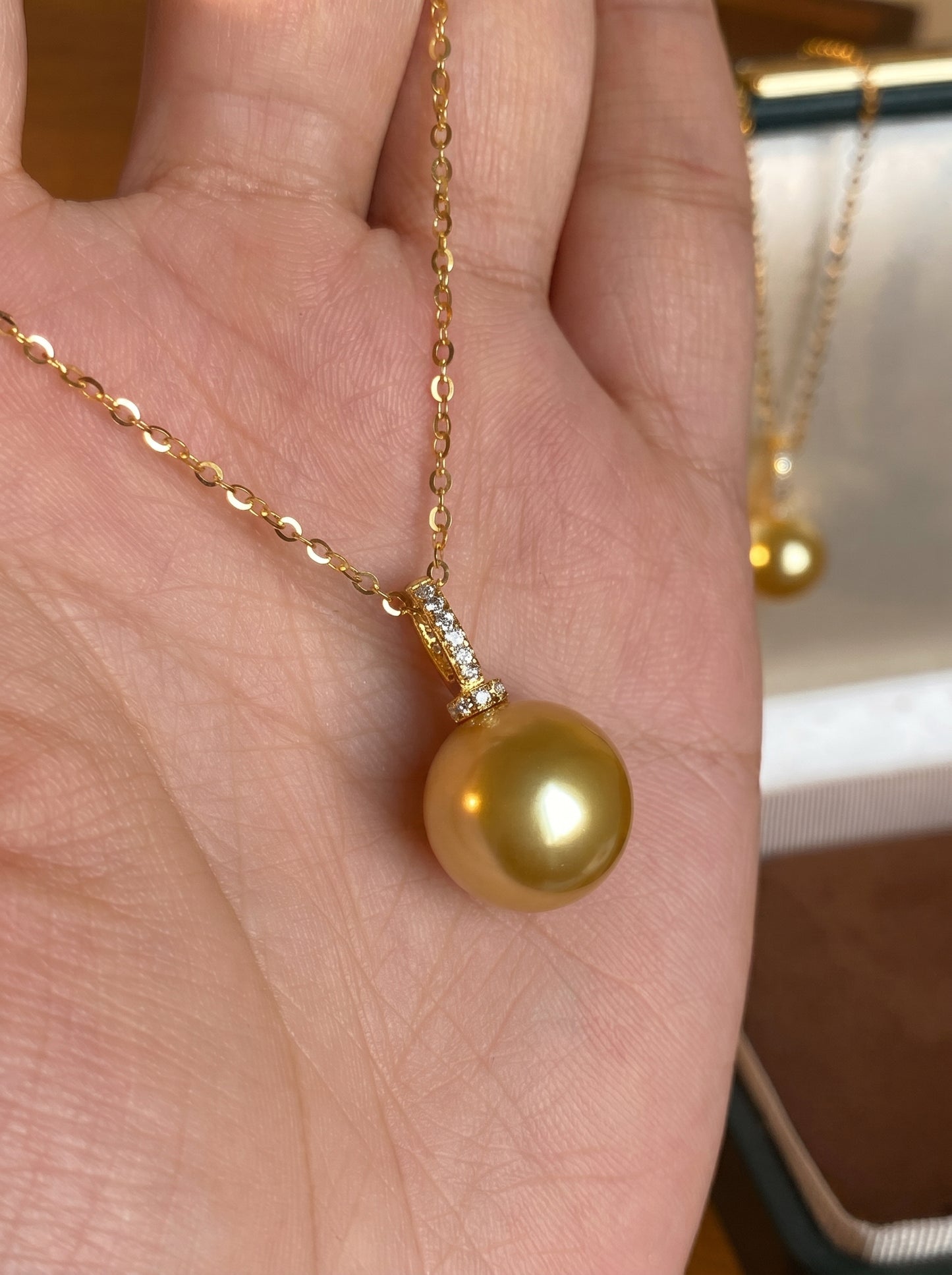S925 Silver South Sea Golden Shell Pearl Pendant Necklace For Women 12mm 14mm Two Sizes Zircon Bail Shiny O Chain Elegant Wedding Formal Luxury Jewelry Gift For Mom Ladies   LUNA-X283
