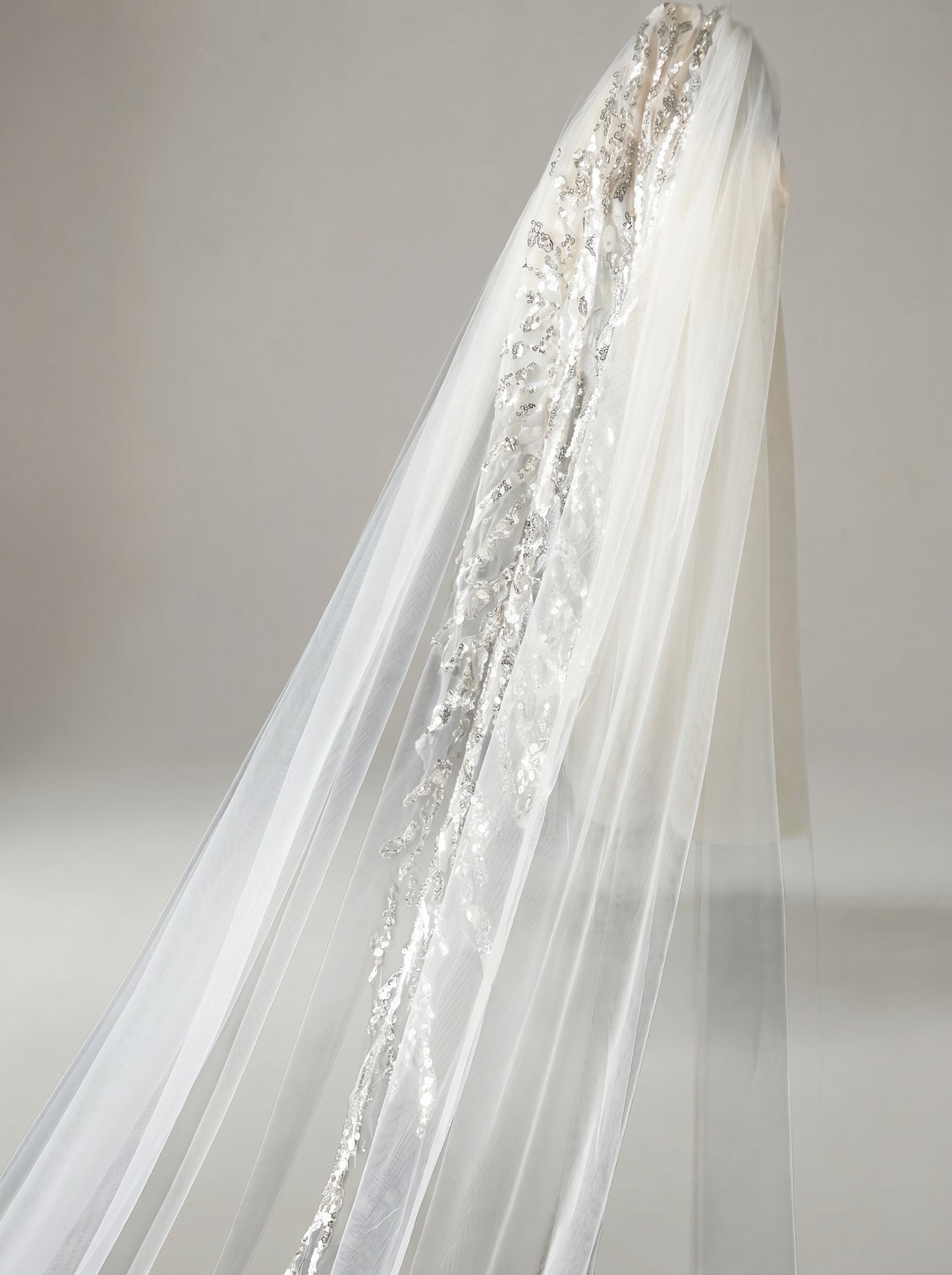 Luxury Regal Cathedral Wedding Veil - 138"/150" Sparkly Sequin & Beaded Floral Embroidery Veil with Secure Comb LUNA-X16
