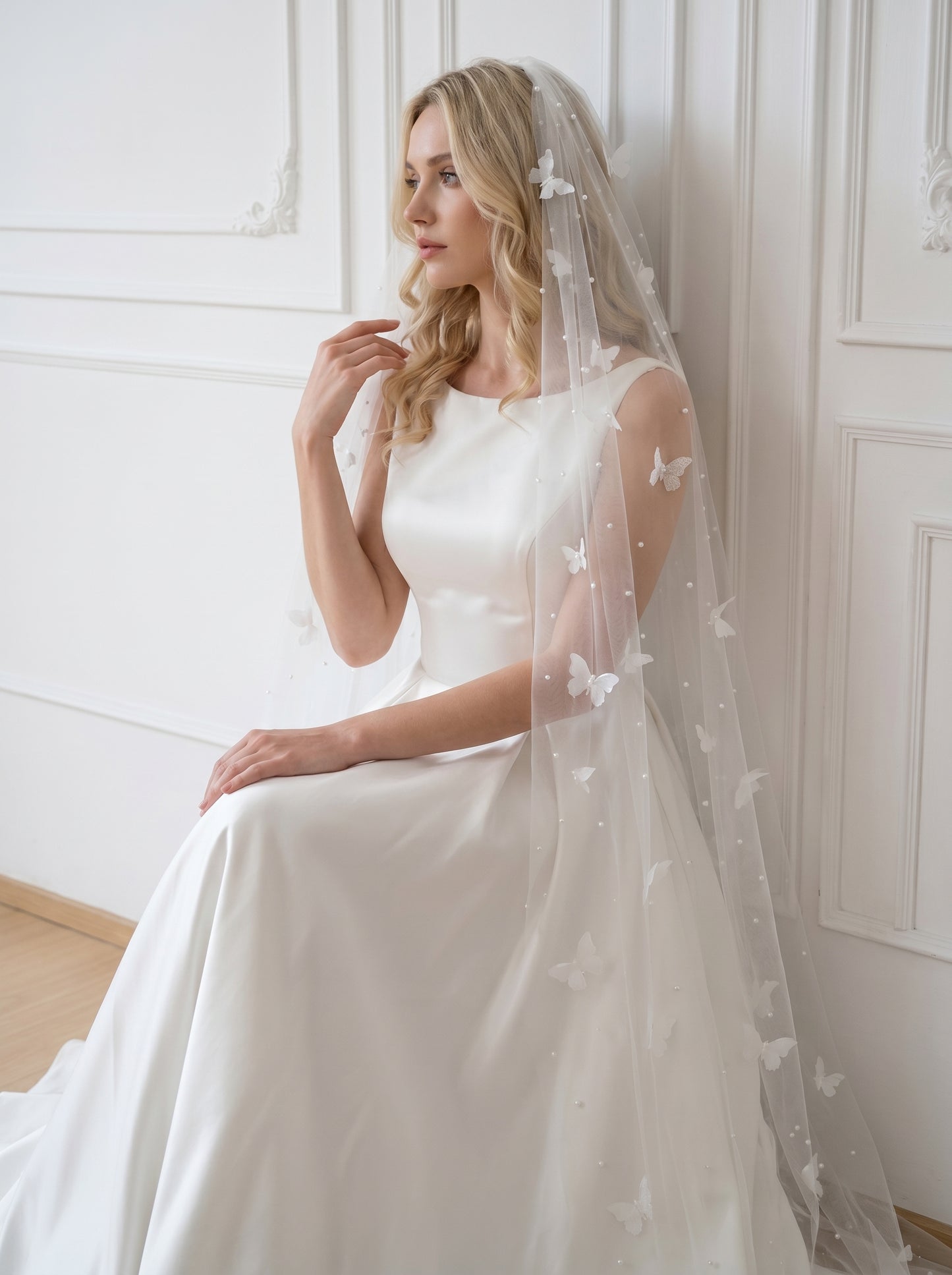Minimalist Extra Wide Fingertip Veil - 60" x 118" Winged Drop Veil, No Comb for Cloud-Like Bridal Styling  LUNA-X14
