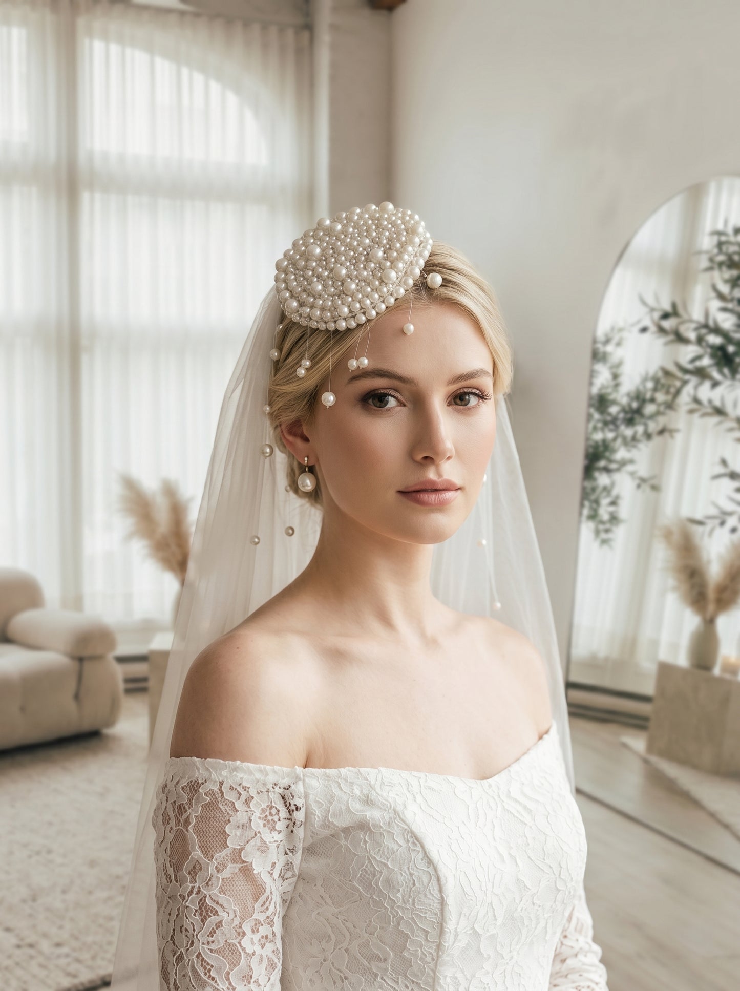 Luxury Pearlcore Bridal Bun Cover with Floating Pearl Rain - Ethereal Cluster Pearl Headpiece - Modern Statement Wedding Hair Accessory  LUNA-X235