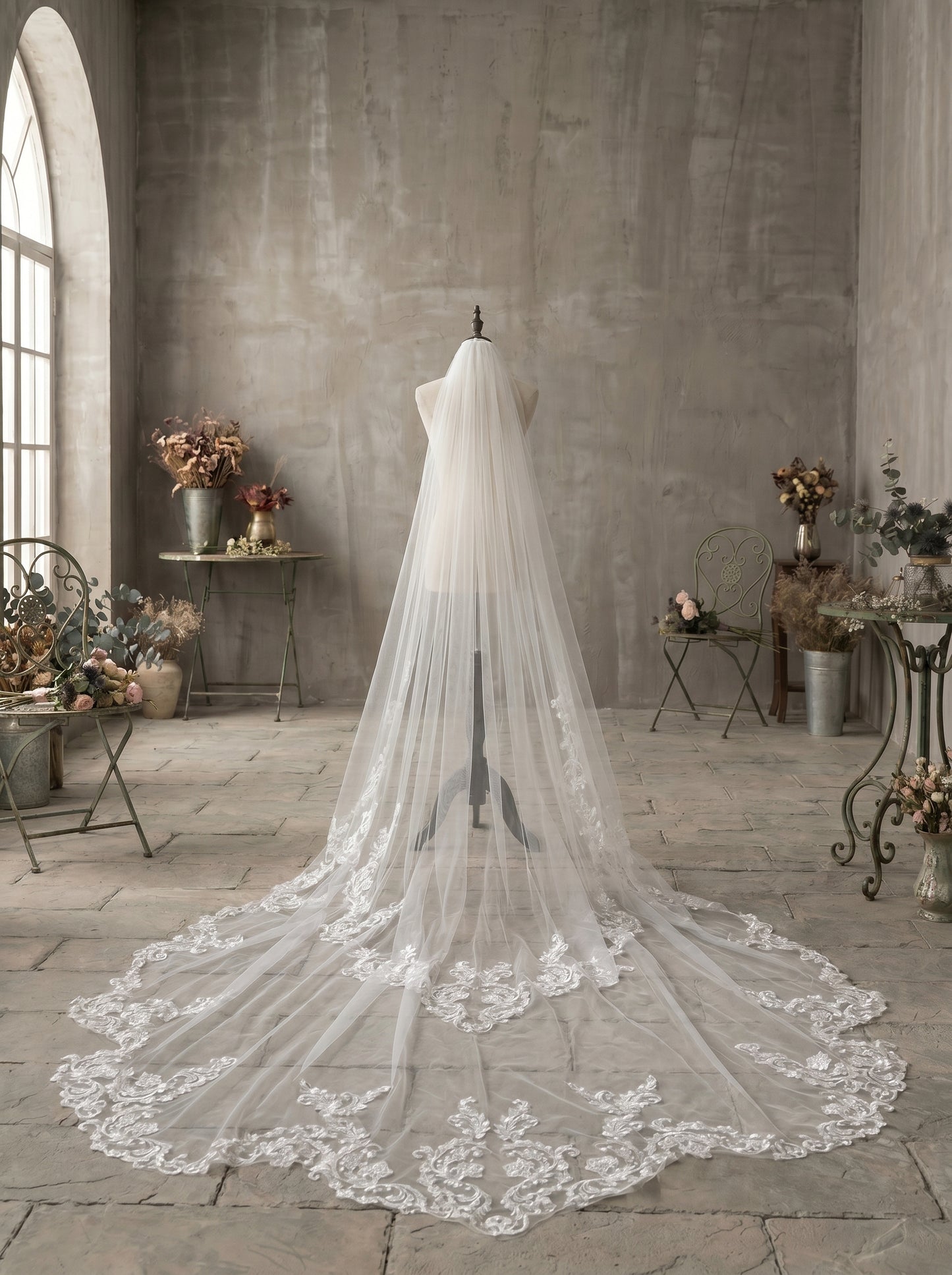 Luxury 118" Extra Wide Single-Tier Royal Cathedral Veil - 3m x 3m Sheer Soft Tulle Wedding Veil, Comb-Free Minimalist Bridal Veil  LUNA-X32