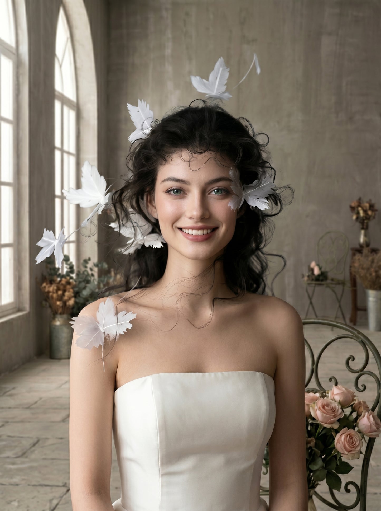 Whimsical Feather Butterfly Bridal Headband - Cascading 3D Fluttering Fascinator Crown for Modern Bride  LUNA-X218