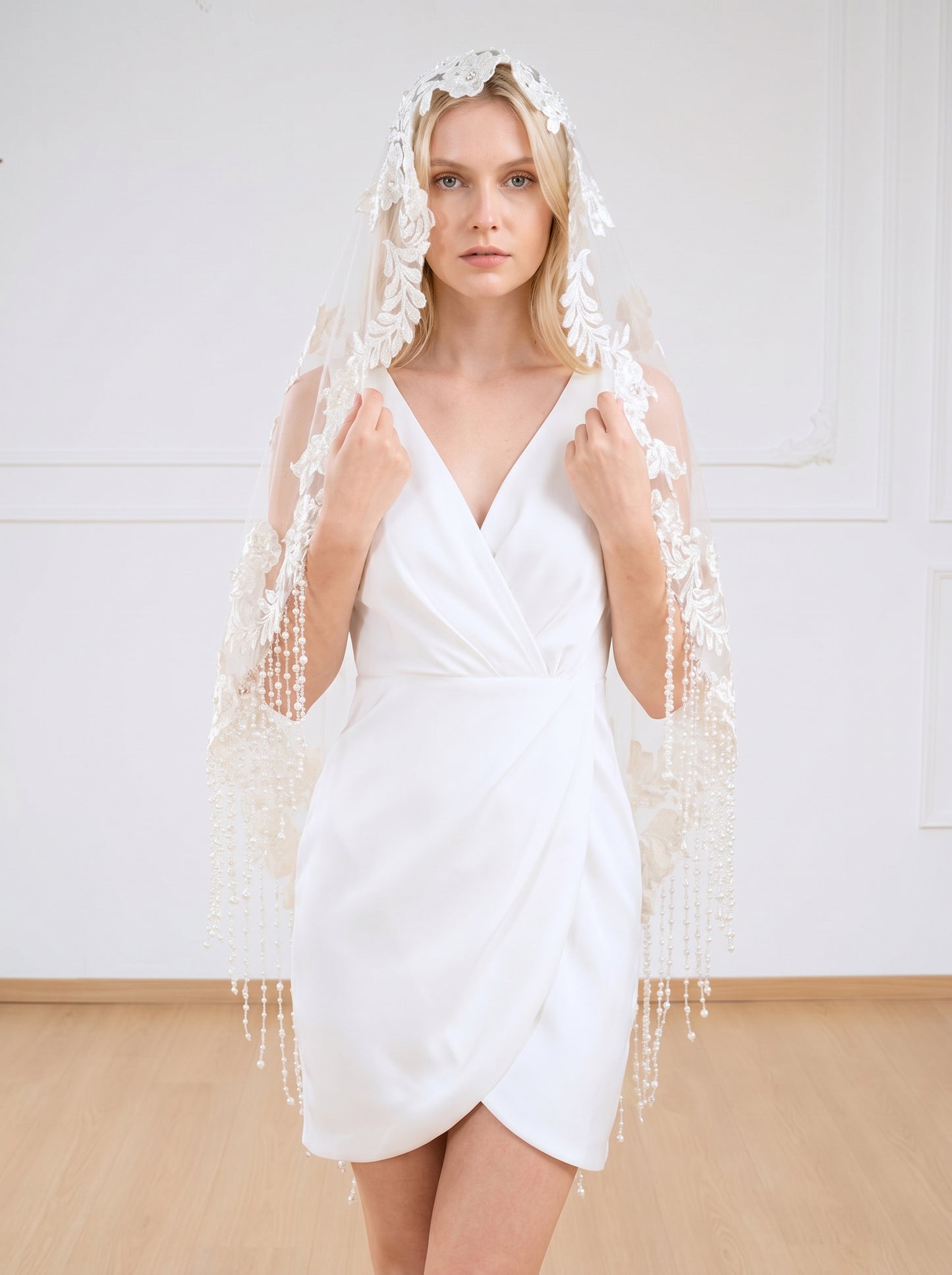 Minimalist Raw Edge Short Wedding Veil - 39" Modern Bridal Tulle, No Comb for Ultimate Styling Freedom  LUNA-X08