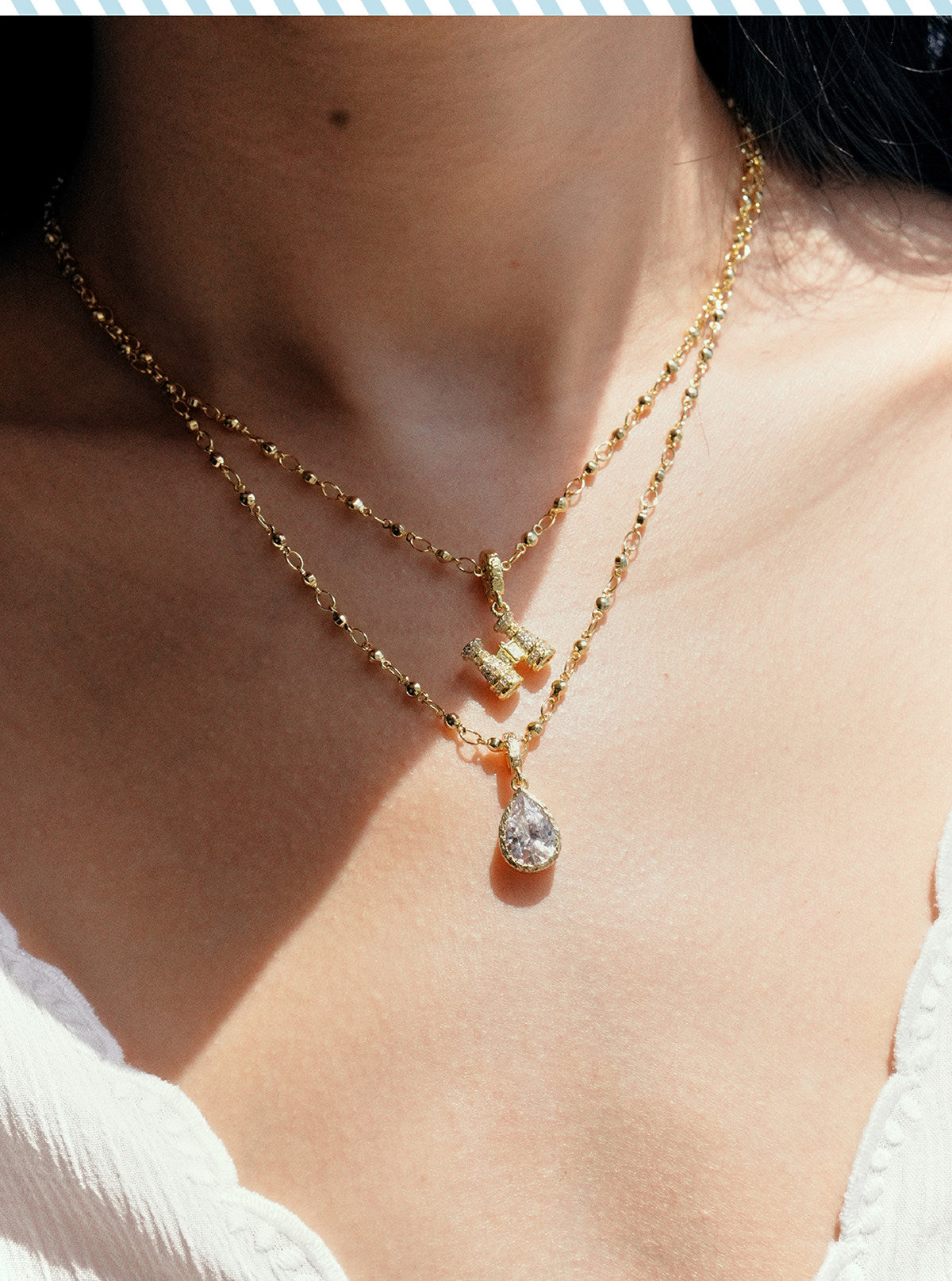 18K Gold Plated Nautical DIY Charm Necklace For Women Sold Separately Adjustable Thin Chain, 6 Detachable Pendants Sailboat Ship Wheel Telescope Teardrop Color Cubic Zirconia Custom Layering Ocean Travel Jewelry Gift LUNA-X280
