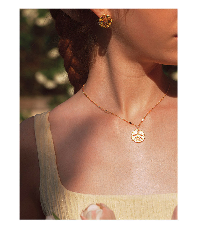 18K Gold Plated Sand Dollar Single Jewelry For Women Sold Separately Necklace / Bracelet / Stud Earrings Adjustable Mixed Disc Chain Minimalist Ocean Beach Coastal Layering Jewelry Gift For Ladies Teen Girls  LUNA-X279