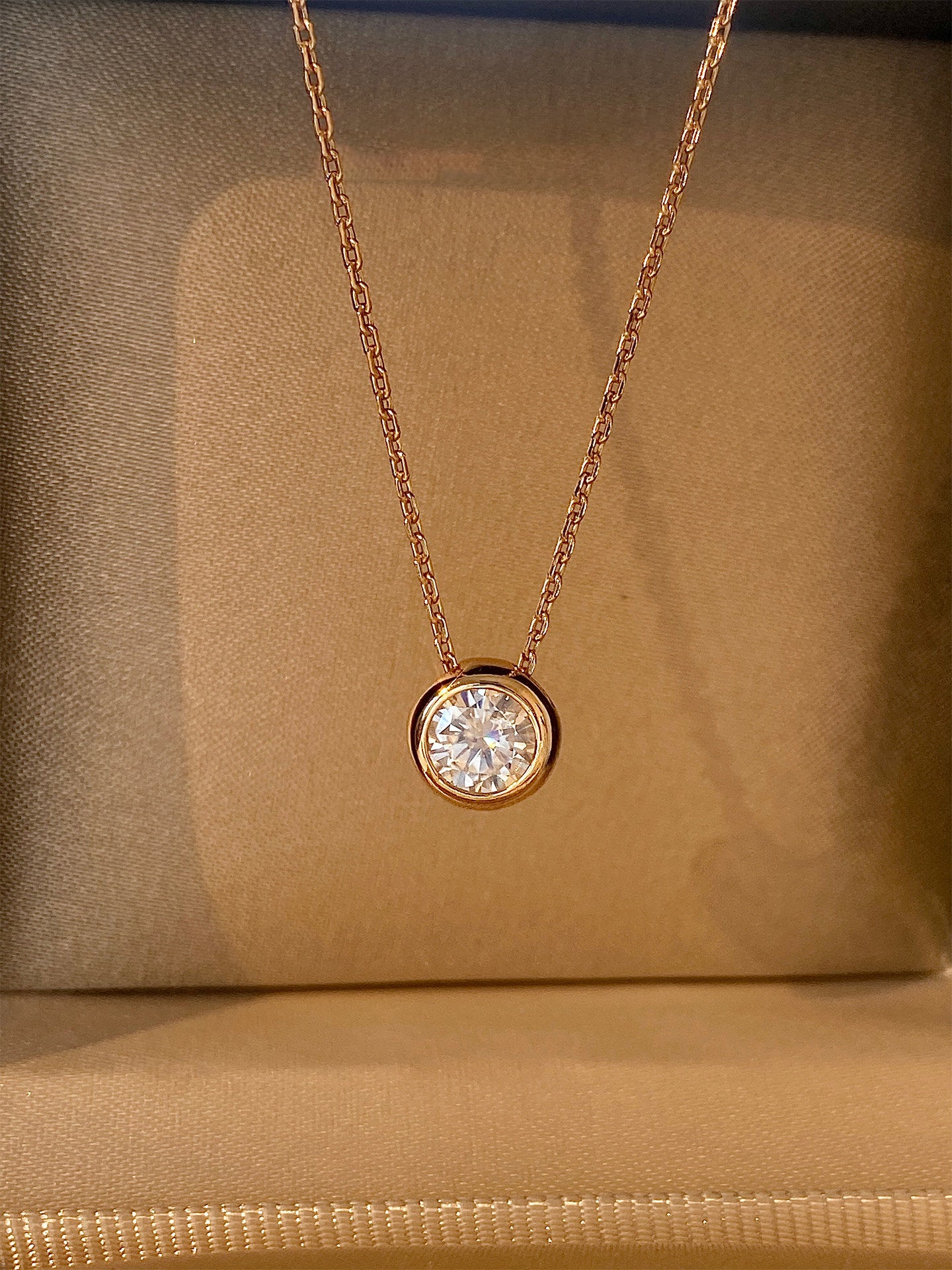 Dainty 60pt Moissanite Bezel Solitaire Gold Necklace for Women, Minimalist Round Bubble Pendant Adjustable 40+5cm Chain Daily Wear Fine Jewelry Gift  LUNA-X289