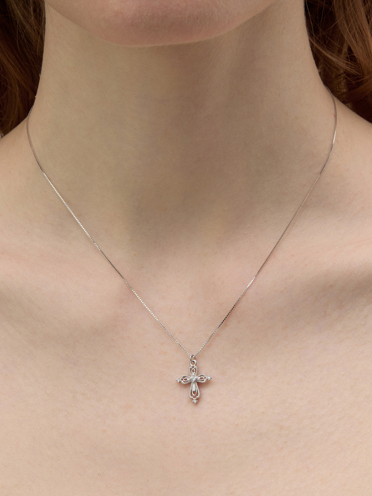 Vintage Gothic Filigree Cross Necklace Inspired by Florence Cathedral, 925 Silver & Copper Two-Tone Zircon Pendant Snake Chain Adjustable Jewelry for Women LUNA-X249
