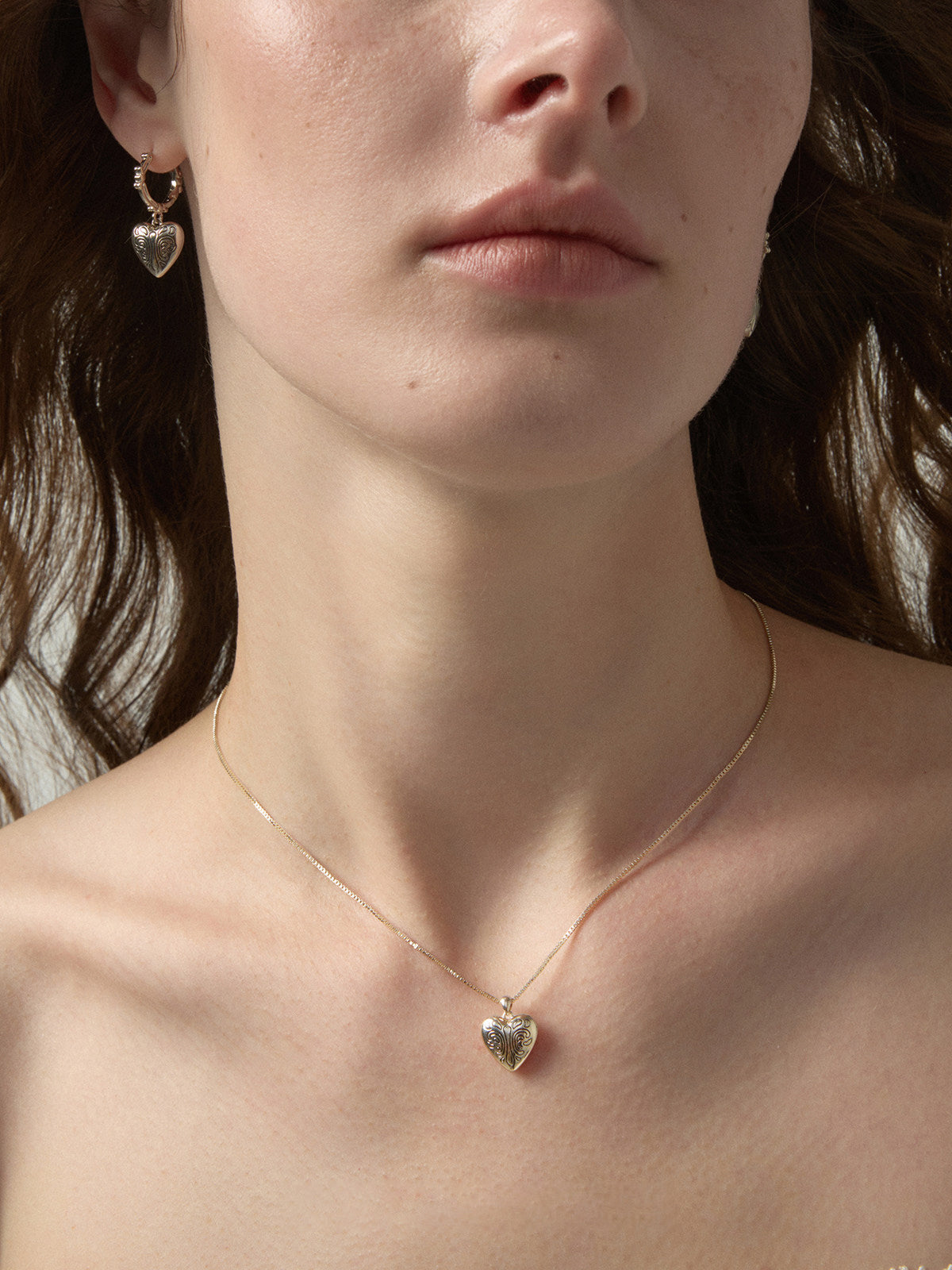 Vintage Engraved Swirl Heart Pendant Necklace For Women Light Titanium Gold Plated Copper Adjustable 36+6cm Box Chain Minimalist Retro Emotional Layering Jewelry  LUNA-X276