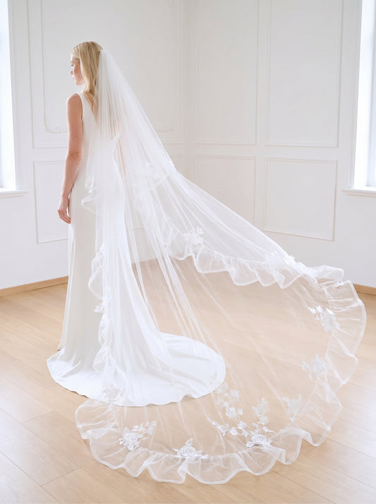 Ethereal 3m x 3m Cathedral Wedding Veil - Extra Wide Tulle with Stunning Cascading Ruffle Edge, No Comb for Styling Freedom  LUNA-X05