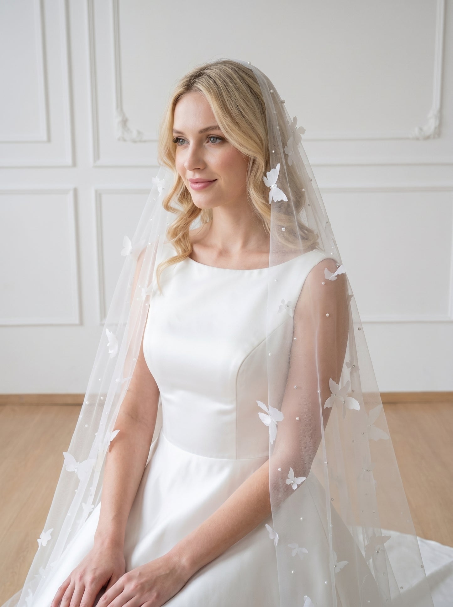 Minimalist Extra Wide Fingertip Veil - 60" x 118" Winged Drop Veil, No Comb for Cloud-Like Bridal Styling  LUNA-X14
