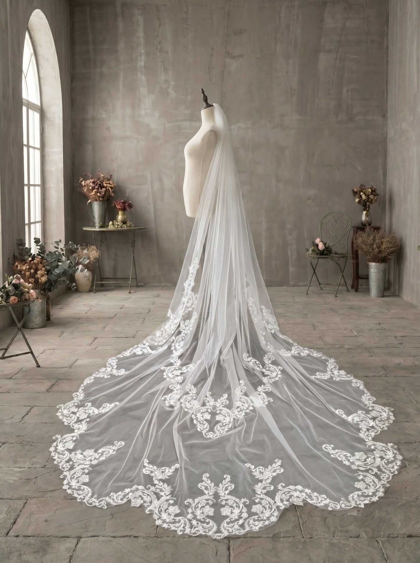 Luxury 118" Extra Wide Single-Tier Royal Cathedral Veil - 3m x 3m Sheer Soft Tulle Wedding Veil, Comb-Free Minimalist Bridal Veil  LUNA-X32
