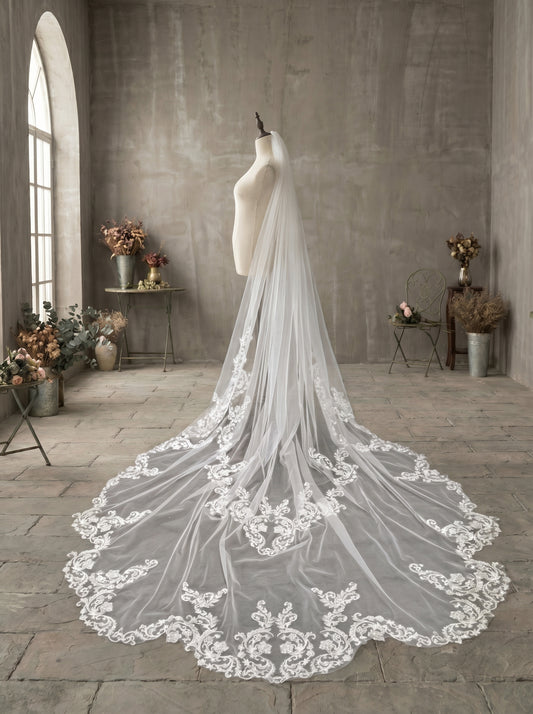 Luxury 118" Extra Wide Single-Tier Royal Cathedral Veil - 3m x 3m Sheer Soft Tulle Wedding Veil, Comb-Free Minimalist Bridal Veil  LUNA-X32