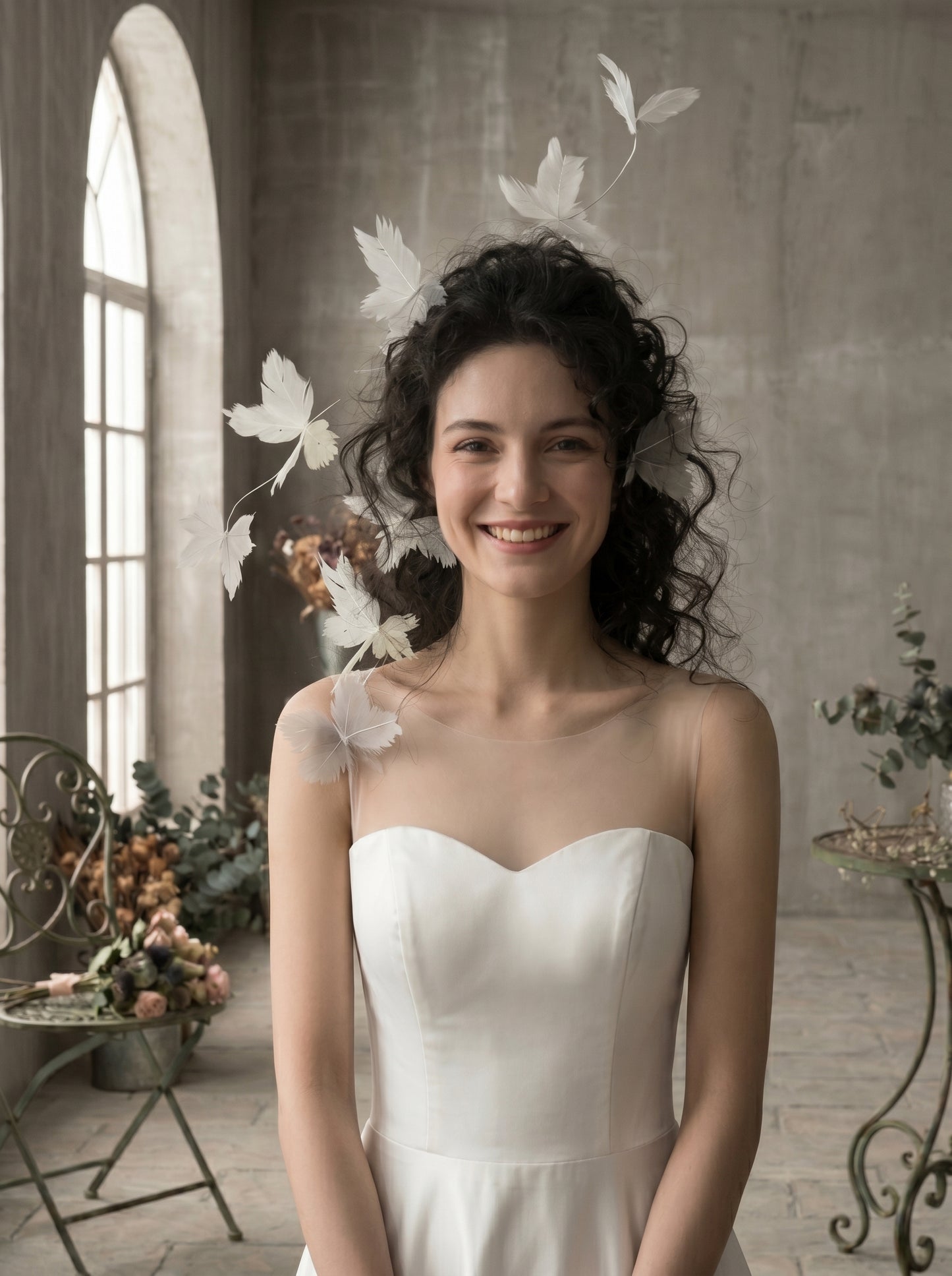Whimsical Feather Butterfly Bridal Headband - Cascading 3D Fluttering Fascinator Crown for Modern Bride  LUNA-X218