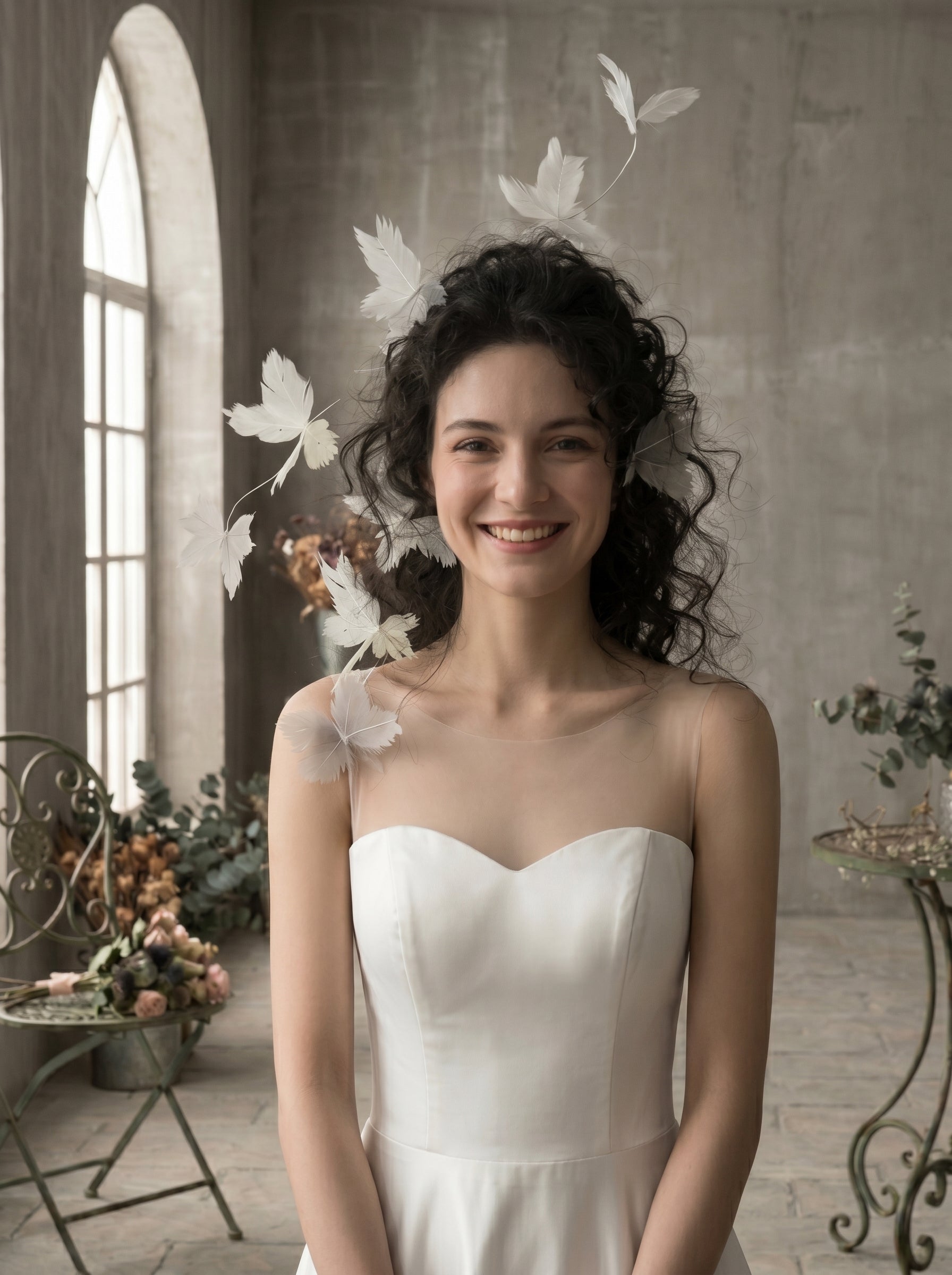 Whimsical Feather Butterfly Bridal Headband - Cascading 3D Fluttering Fascinator Crown for Modern Bride  LUNA-X218