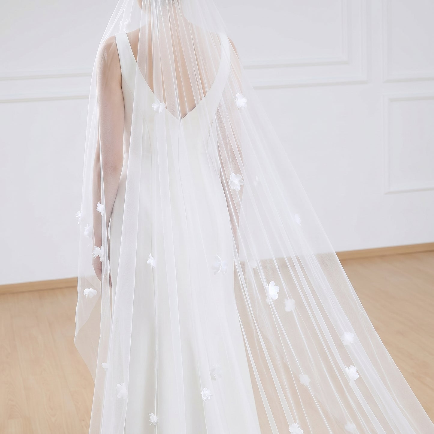 Grand Cathedral Wedding Veil - 138" Extra Long & Wide Tulle with Majestic Royal Lace Appliqués and Secure Metal Comb  LUNA-X03