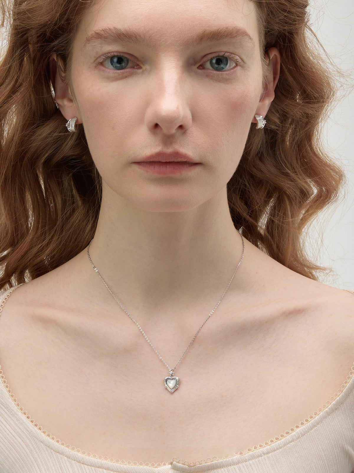 Iris Inspired Layered Heart Natural Mother of Pearl Pendant Necklace, Two-Tone Adjustable Dainty Jewelry for Women LUNA-X253
