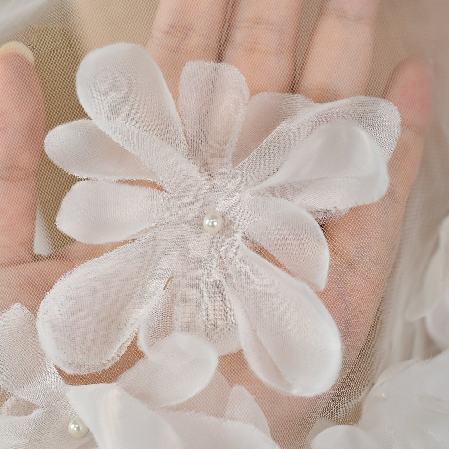 Romantic 3D Floral Applique Bridal Shawl - 160cm Illusion Mesh Wedding Capelet Lightweight Flower Border Cover Up  LUNA-X228