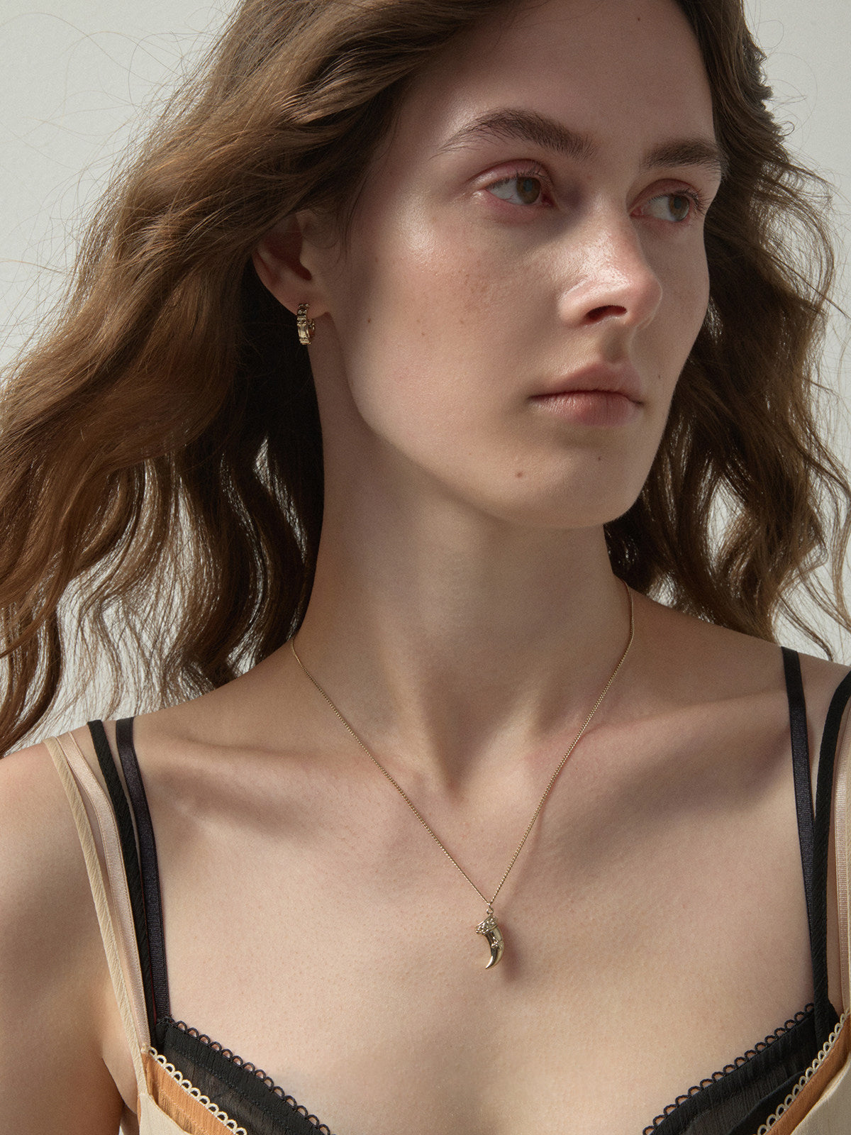 Vintage Horn Pendant Necklace For Women Dainty Zircon Inlaid Four Point Star Charm Adjustable Chain Two Tone Light Gold Silver Retro Daily Layering Jewelry  LUNA-X267