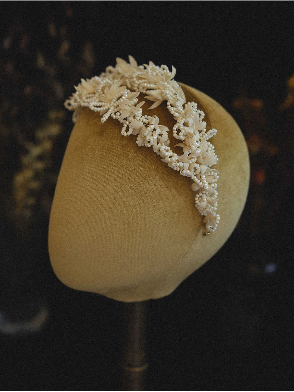 Luxury Antique Wax Flower Bridal Tiara - Hand-Woven Pearl Lattice Statement Headband - Baroque Regency Wedding Hair Crown LUNA-X332