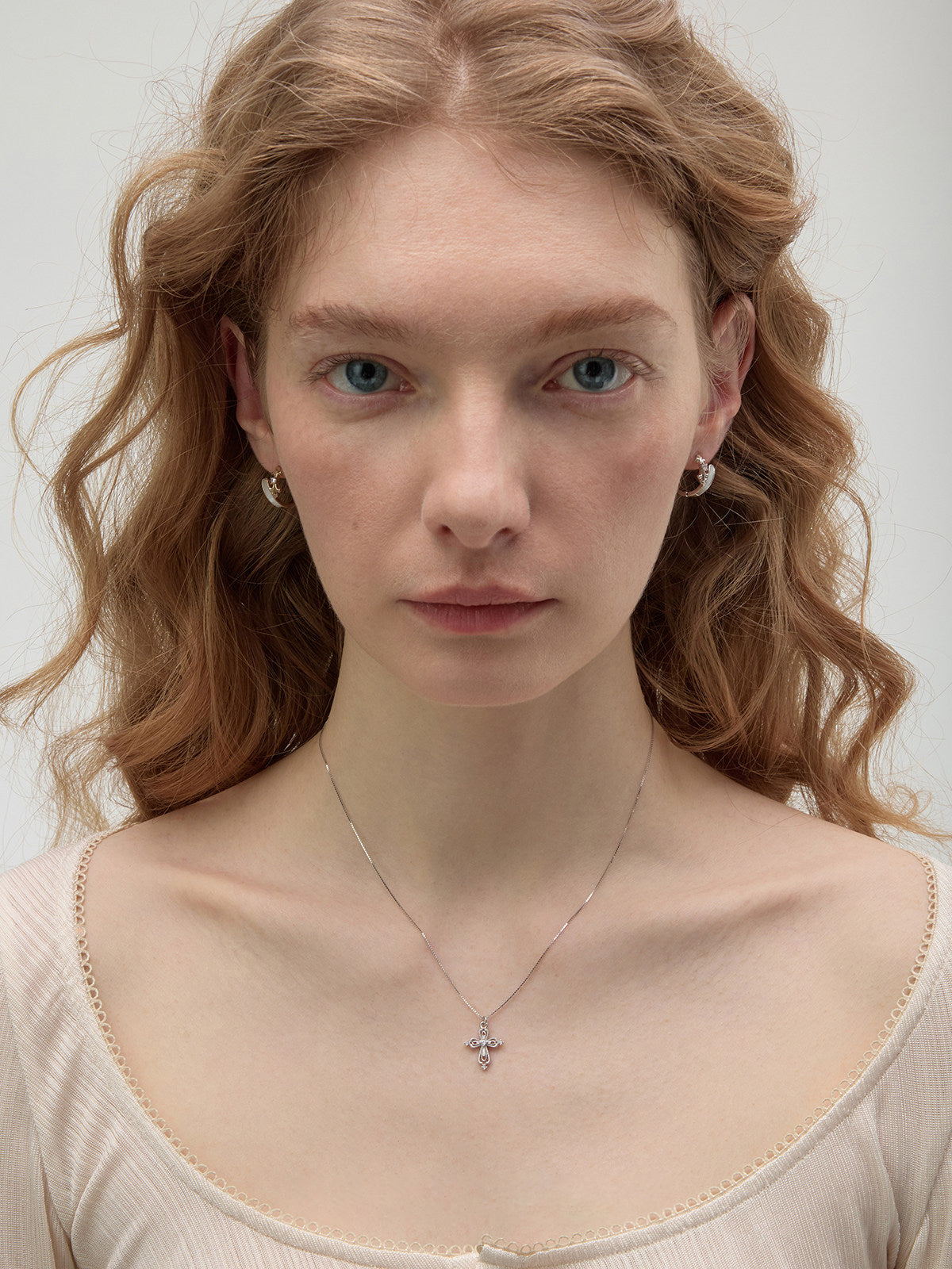Vintage Gothic Filigree Cross Necklace Inspired by Florence Cathedral, 925 Silver & Copper Two-Tone Zircon Pendant Snake Chain Adjustable Jewelry for Women LUNA-X249