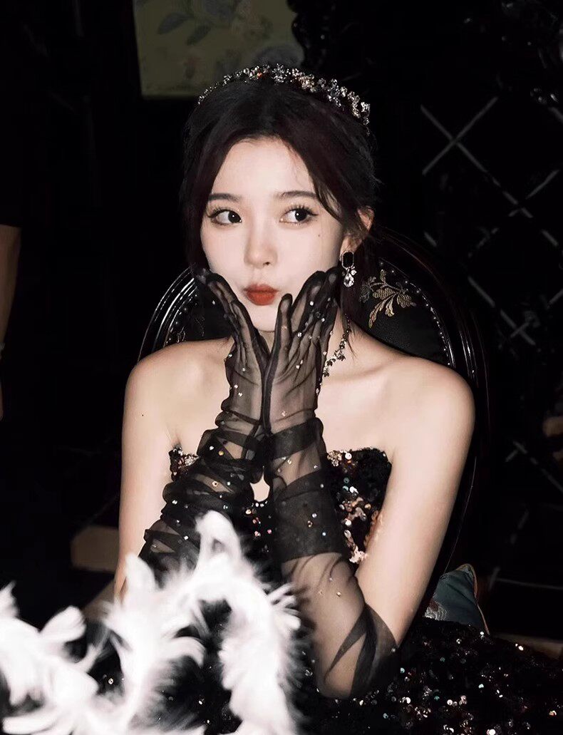 Gothic Black Rhinestone Bridal Gloves - 52cm Opera Length Sheer Mesh Evening Gloves - Vintage Hollywood Sparkly Prom & Party Long Mittens LUNA-X326