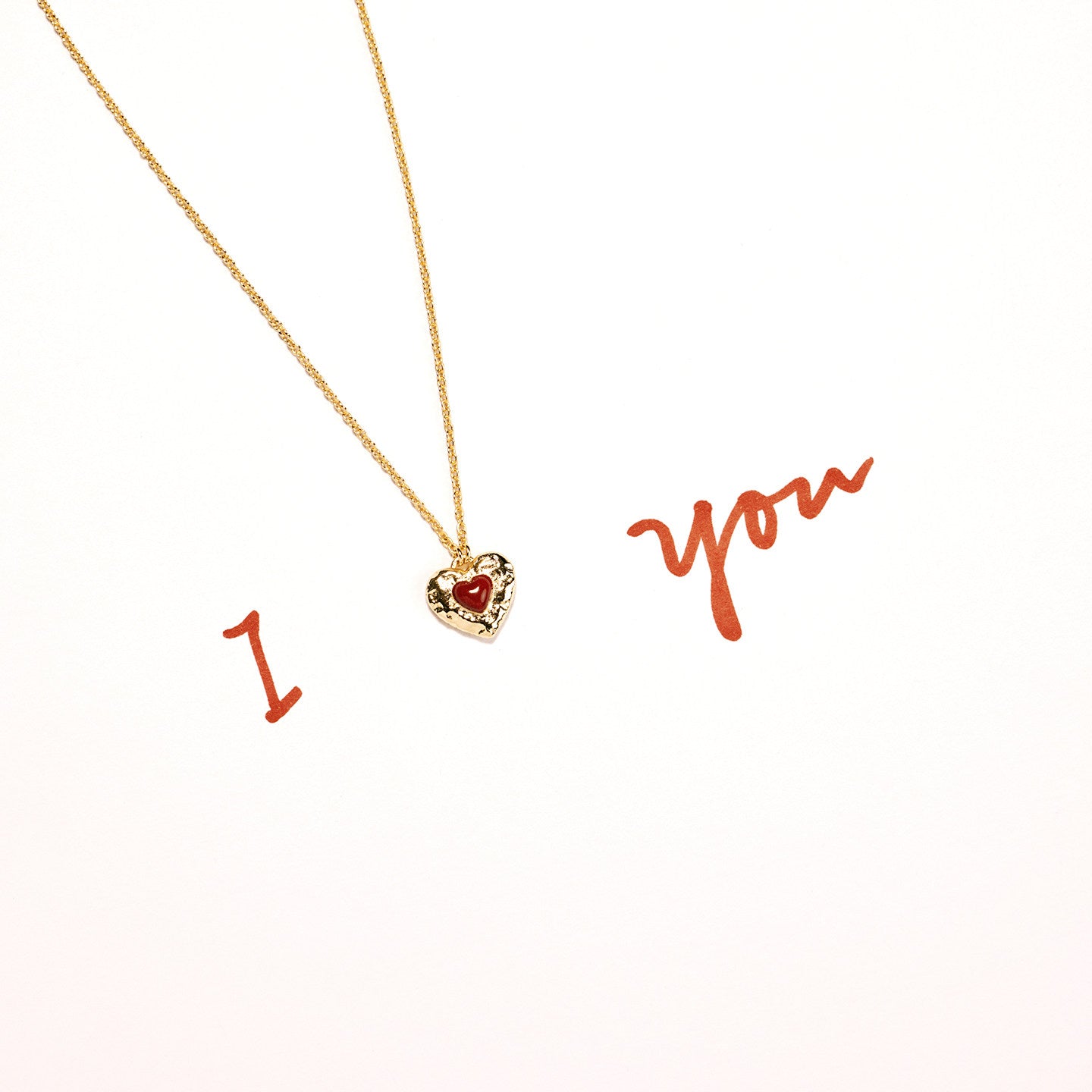 18K Gold Plated Hammered Red Enamel Heart Pendant Necklace For Women Dainty Adjustable 40+5cm Cable Chain Minimalist Romantic Valentines Daily Layering Jewelry Gift For Girlfriend LUNA-X278