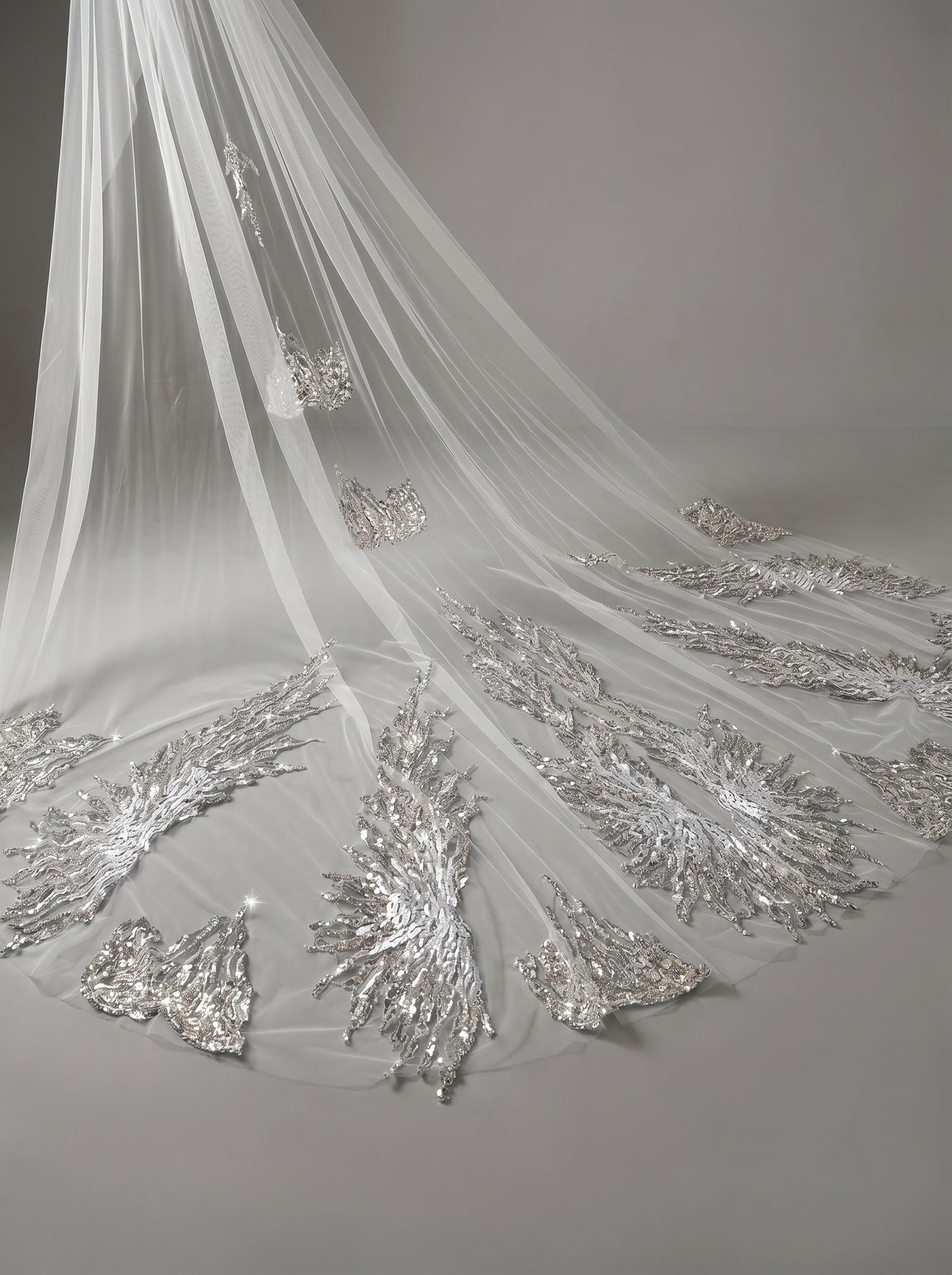 Luxury Regal Cathedral Wedding Veil - 138"/150" Sparkly Sequin & Beaded Floral Embroidery Veil with Secure Comb LUNA-X16