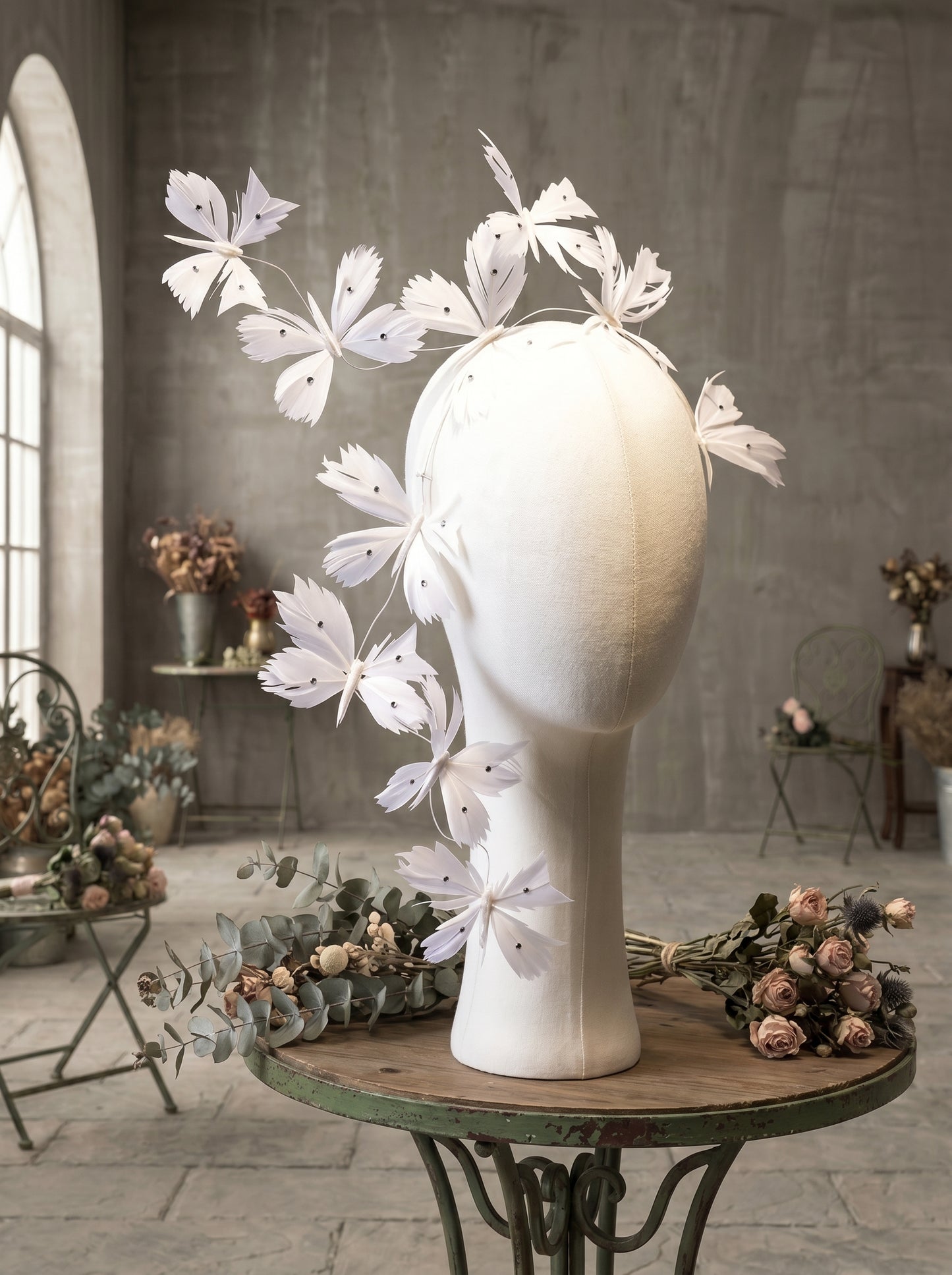 Whimsical Feather Butterfly Bridal Headband - Cascading 3D Fluttering Fascinator Crown for Modern Bride  LUNA-X218