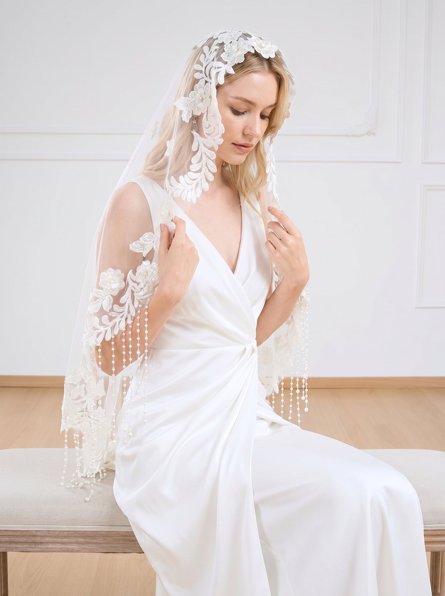Minimalist Raw Edge Short Wedding Veil - 39" Modern Bridal Tulle, No Comb for Ultimate Styling Freedom  LUNA-X08