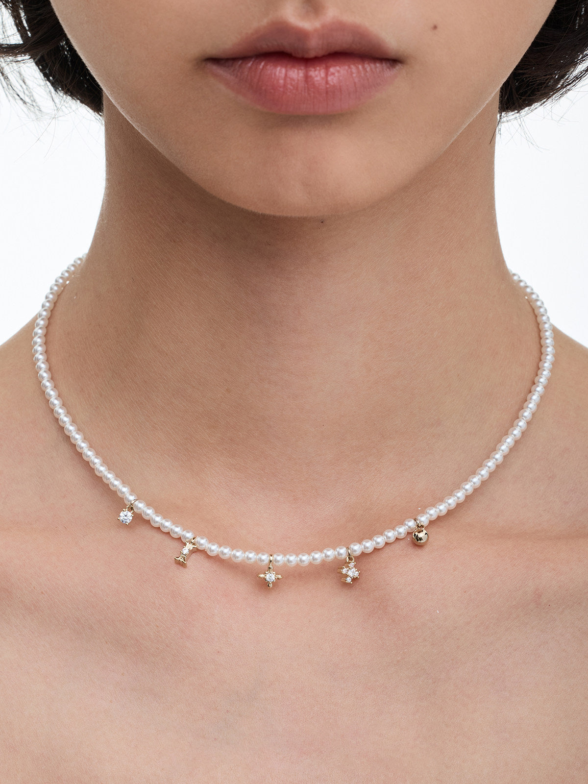 Two Layer Pearl Iris Fleur-de-Lis Necklace for Women Vintage Star Sun Zircon Pendant Dainty Stackable Bridal Jewelry Gift  LUNA-X246