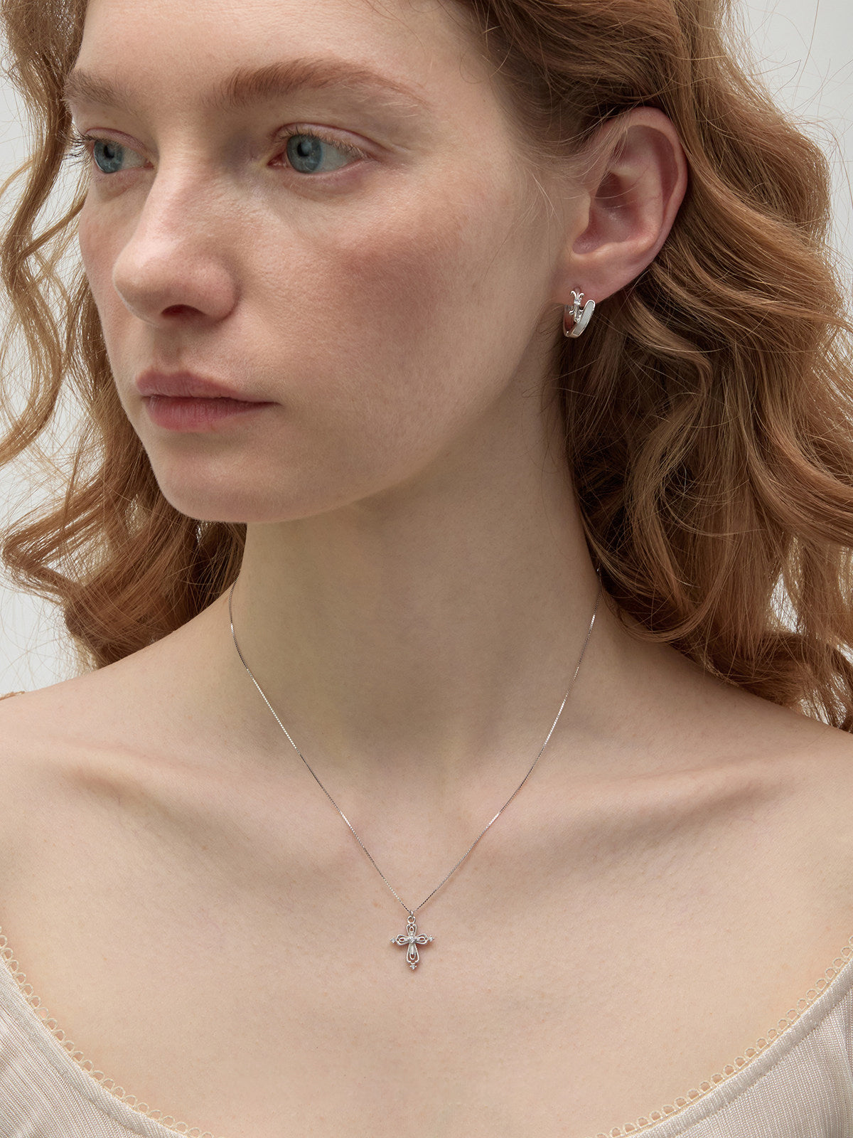 Vintage Gothic Filigree Cross Necklace Inspired by Florence Cathedral, 925 Silver & Copper Two-Tone Zircon Pendant Snake Chain Adjustable Jewelry for Women LUNA-X249