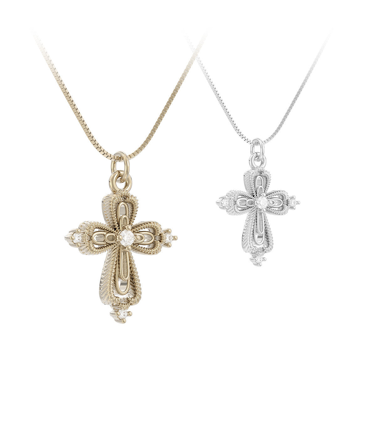 Vintage Gothic Filigree Cross Necklace Inspired by Florence Cathedral, 925 Silver & Copper Two-Tone Zircon Pendant Snake Chain Adjustable Jewelry for Women LUNA-X249