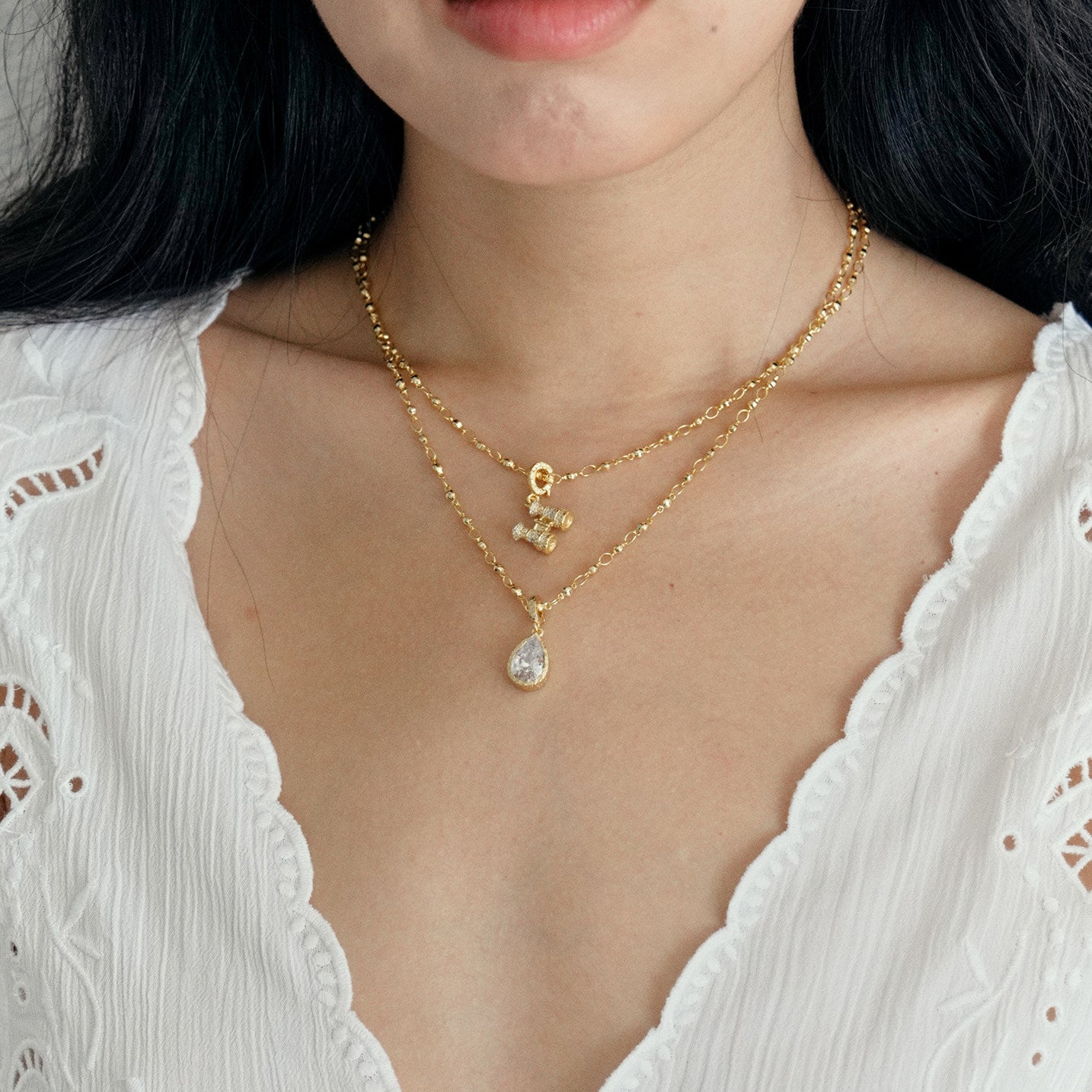 18K Gold Plated Nautical DIY Charm Necklace For Women Sold Separately Adjustable Thin Chain, 6 Detachable Pendants Sailboat Ship Wheel Telescope Teardrop Color Cubic Zirconia Custom Layering Ocean Travel Jewelry Gift LUNA-X280