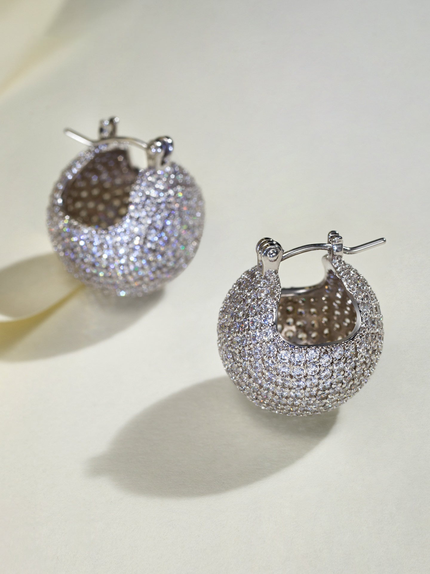 Sparkling Iced Out Disco Sphere Huggies, Full Pave Cubic Zirconia Chunky Dome Statement Crystal Hoop Earrings for Women LUNA-X304