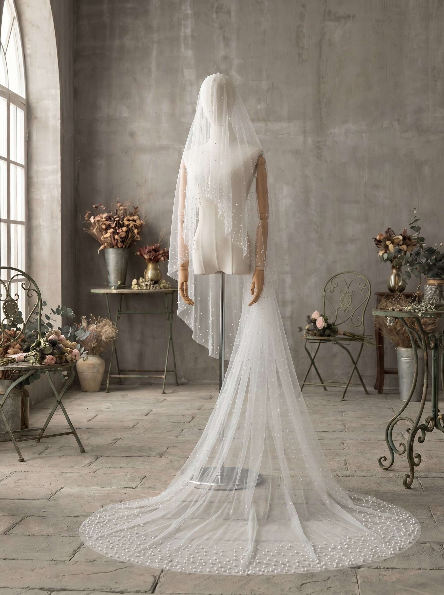 3M No Comb Pearl Wedding Veil, 118