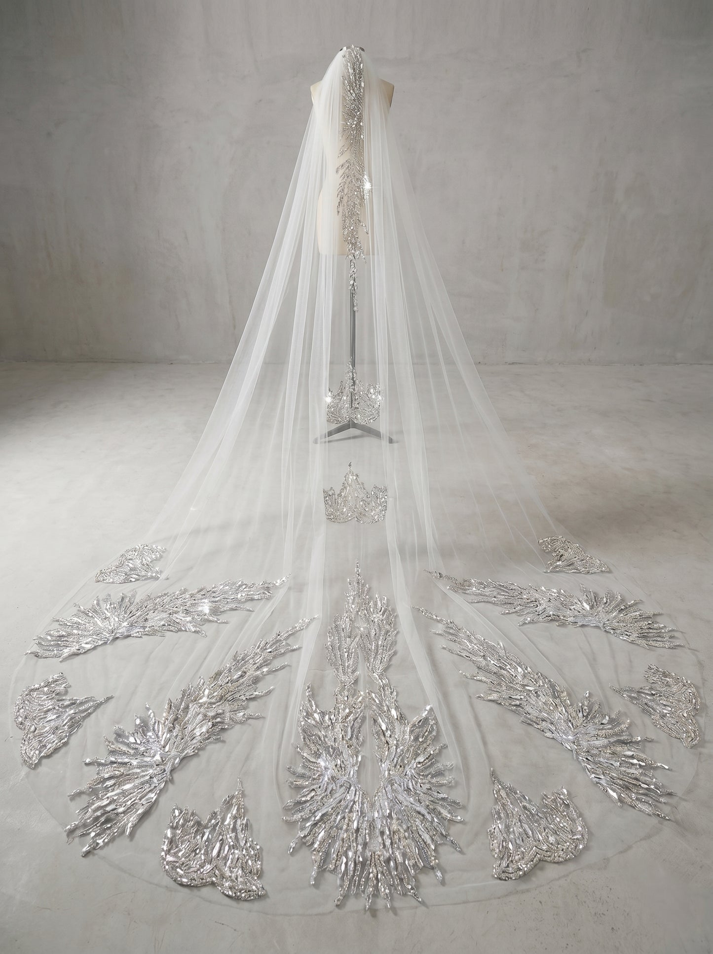 Luxury Regal Cathedral Wedding Veil - 138"/150" Sparkly Sequin & Beaded Floral Embroidery Veil with Secure Comb LUNA-X16