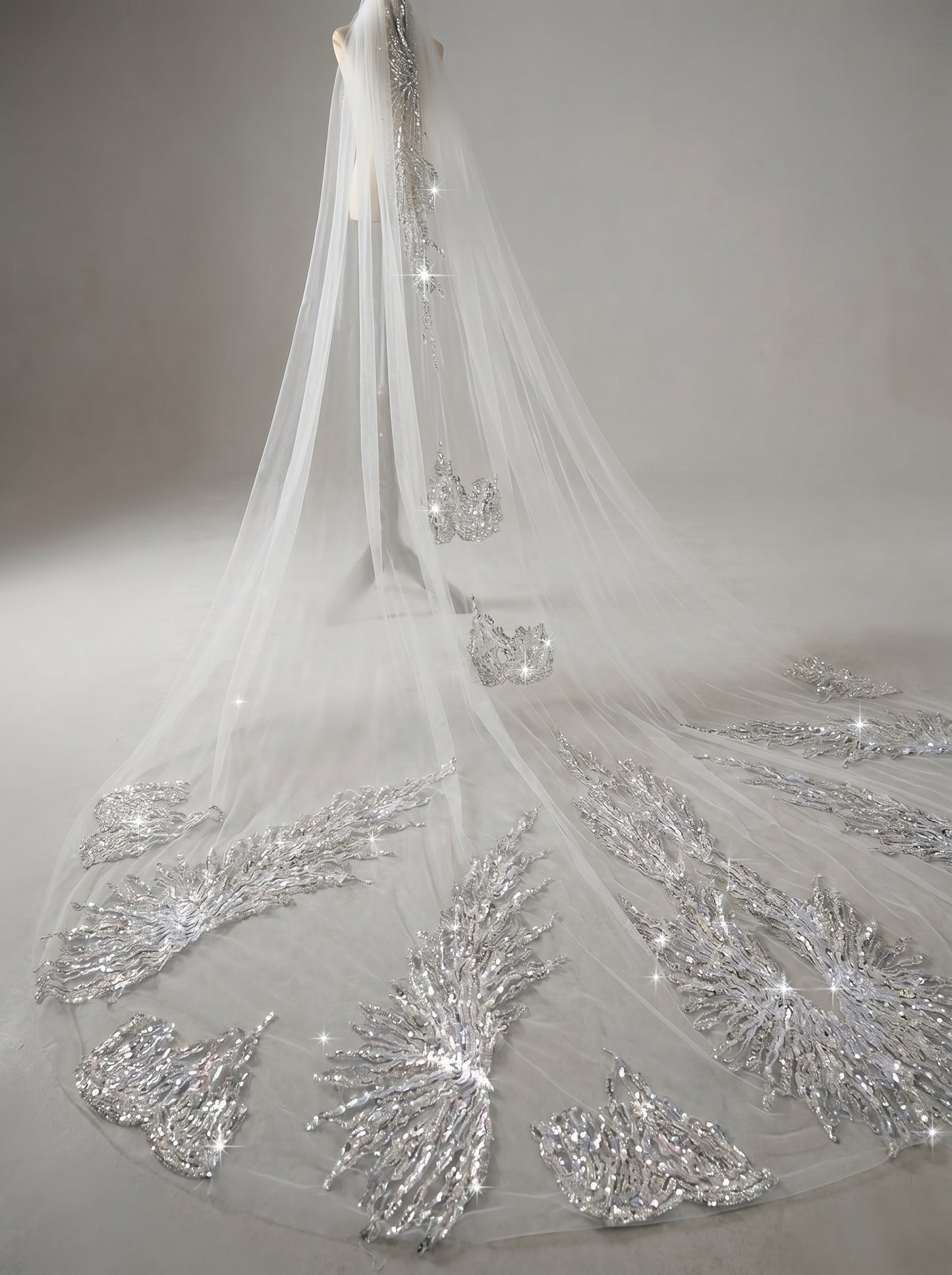 Luxury Regal Cathedral Wedding Veil - 138"/150" Sparkly Sequin & Beaded Floral Embroidery Veil with Secure Comb LUNA-X16