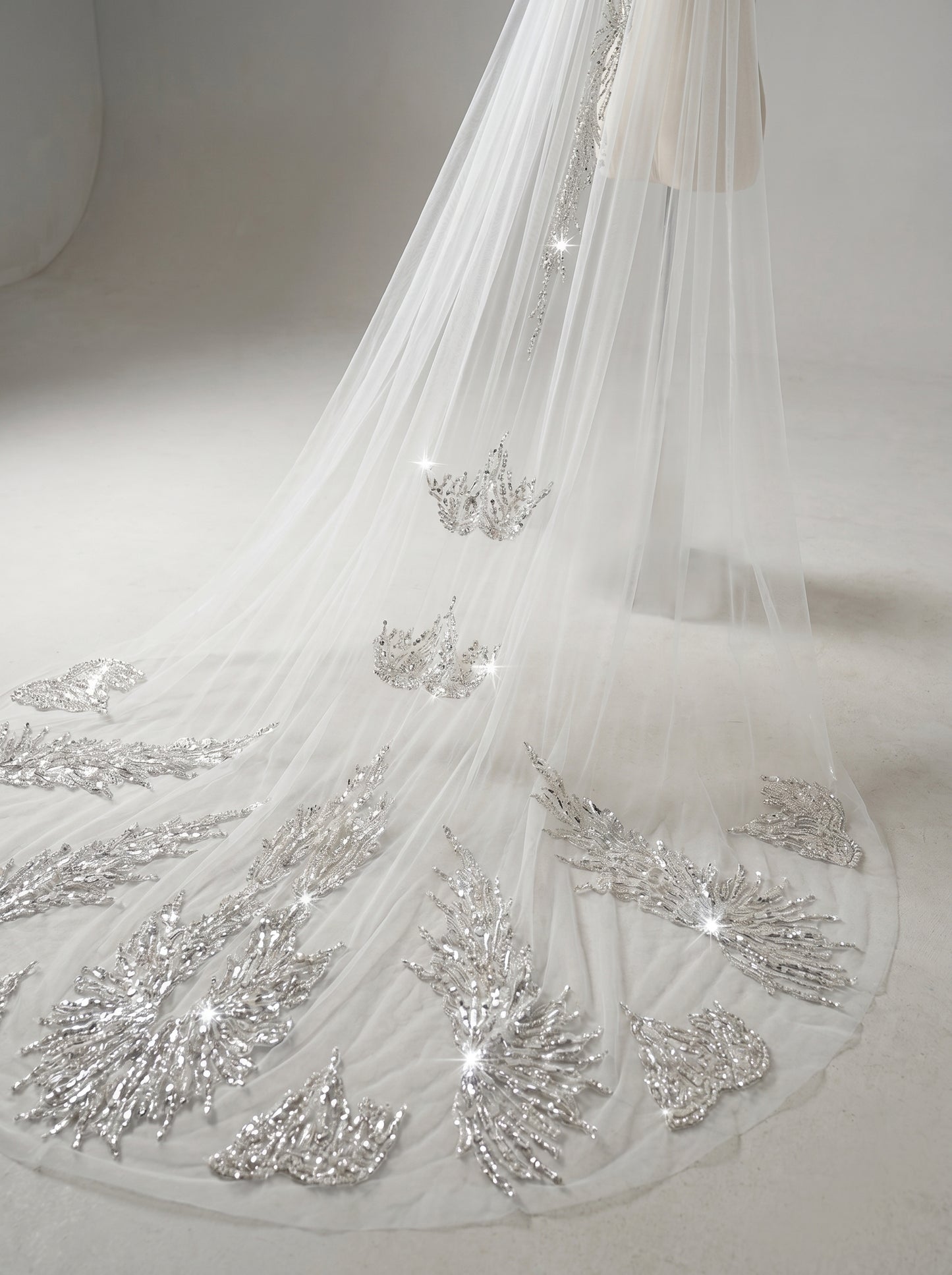 Luxury Regal Cathedral Wedding Veil - 138"/150" Sparkly Sequin & Beaded Floral Embroidery Veil with Secure Comb LUNA-X16