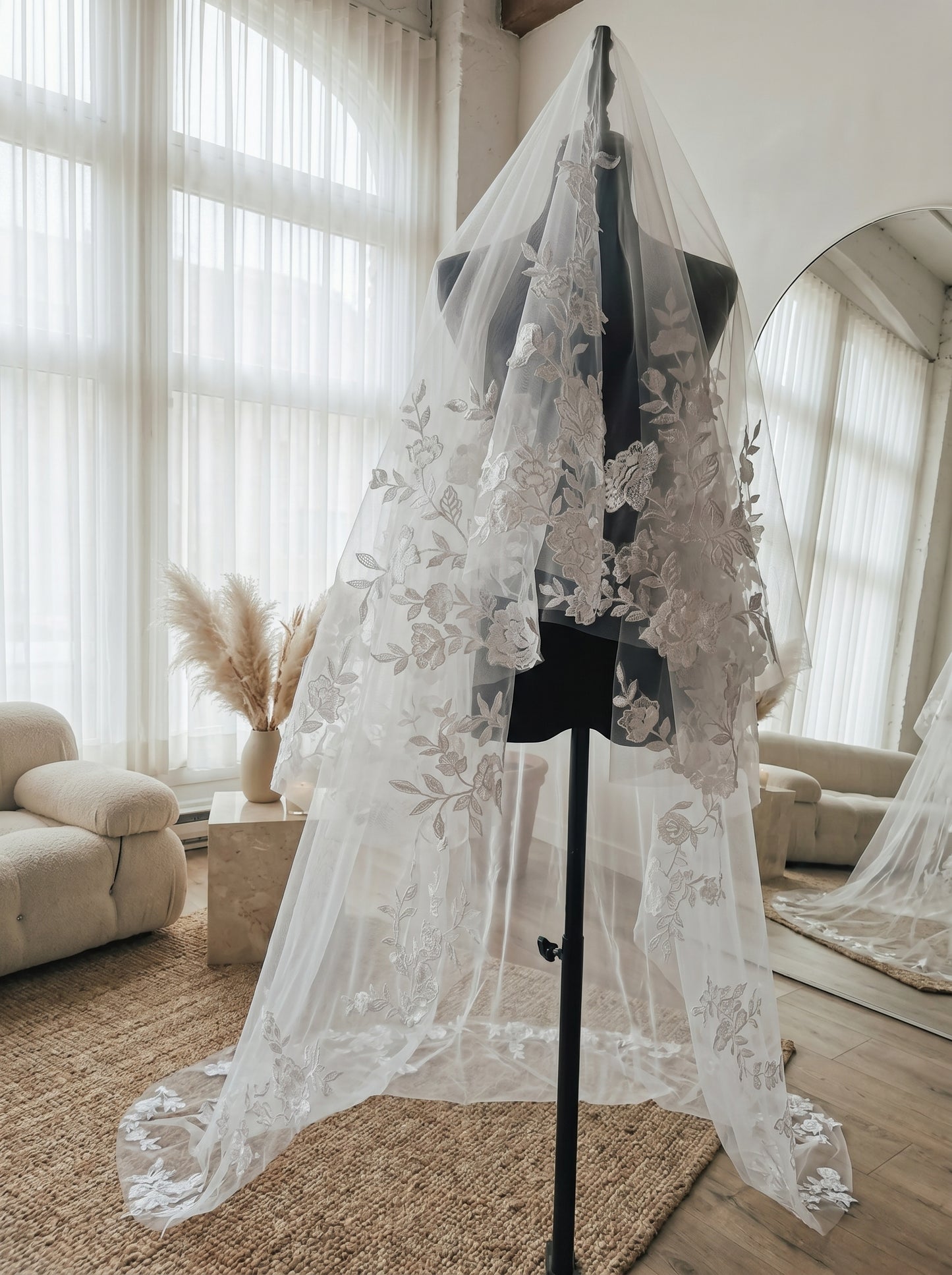 Luxury 118" Extra Wide Royal Cathedral Circle Veil - 3m x 3m Single Layer Soft Tulle Drop Veil, Comb-Free Minimalist Wedding Veil  LUNA-X39