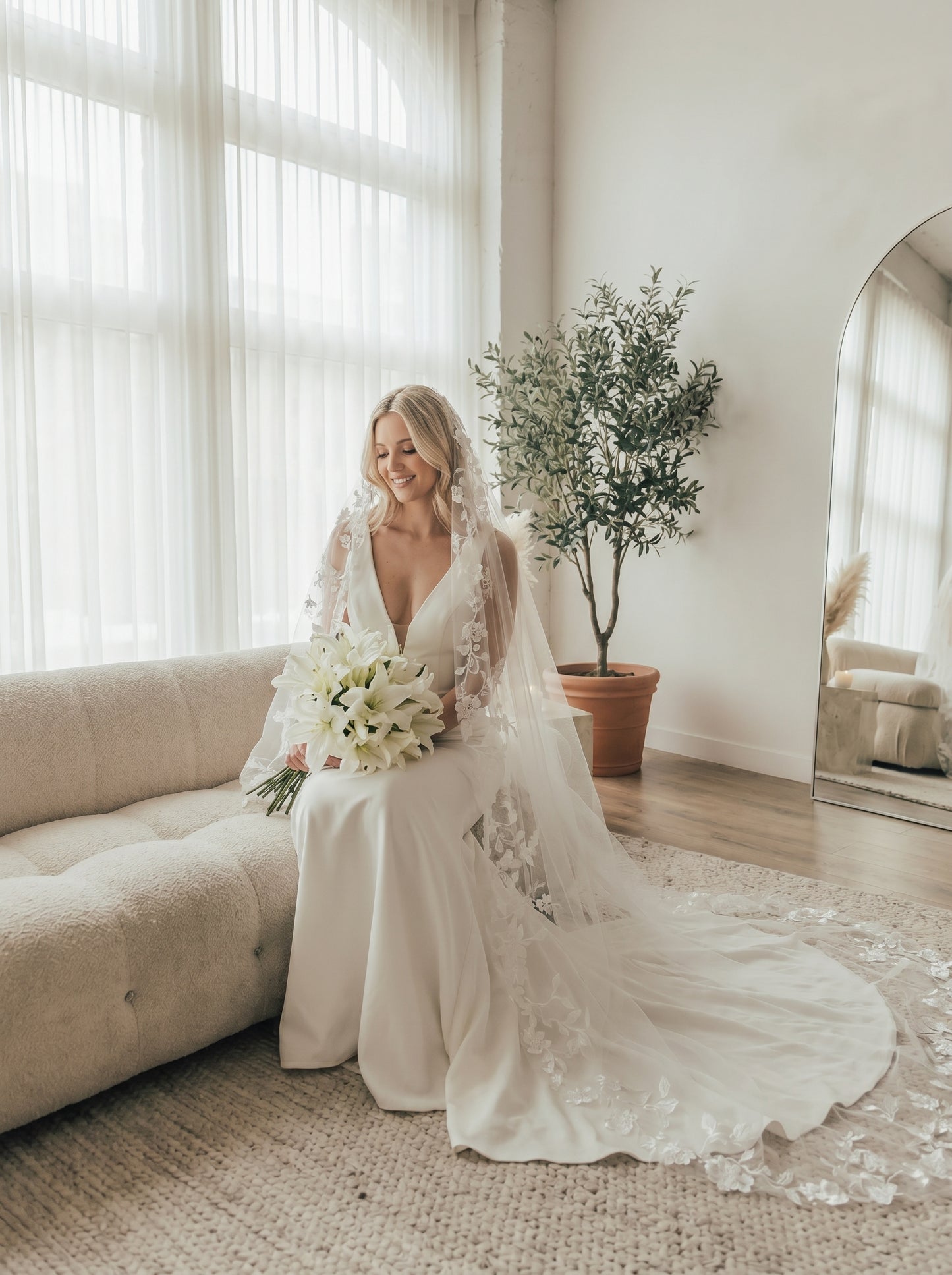 Luxury 118" Extra Wide Royal Cathedral Circle Veil - 3m x 3m Single Layer Soft Tulle Drop Veil, Comb-Free Minimalist Wedding Veil  LUNA-X39