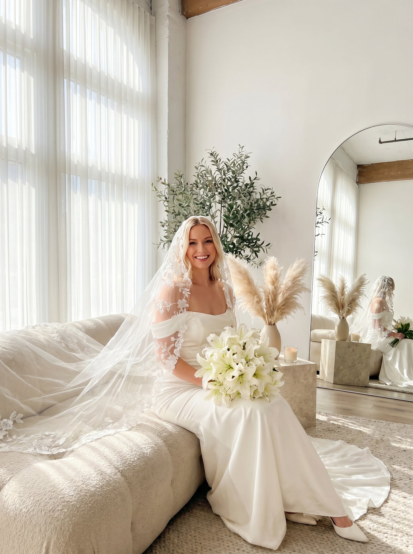 Luxury 118" Extra Wide Royal Cathedral Circle Veil - 3m x 3m Single Layer Soft Tulle Drop Veil, Comb-Free Minimalist Wedding Veil  LUNA-X39