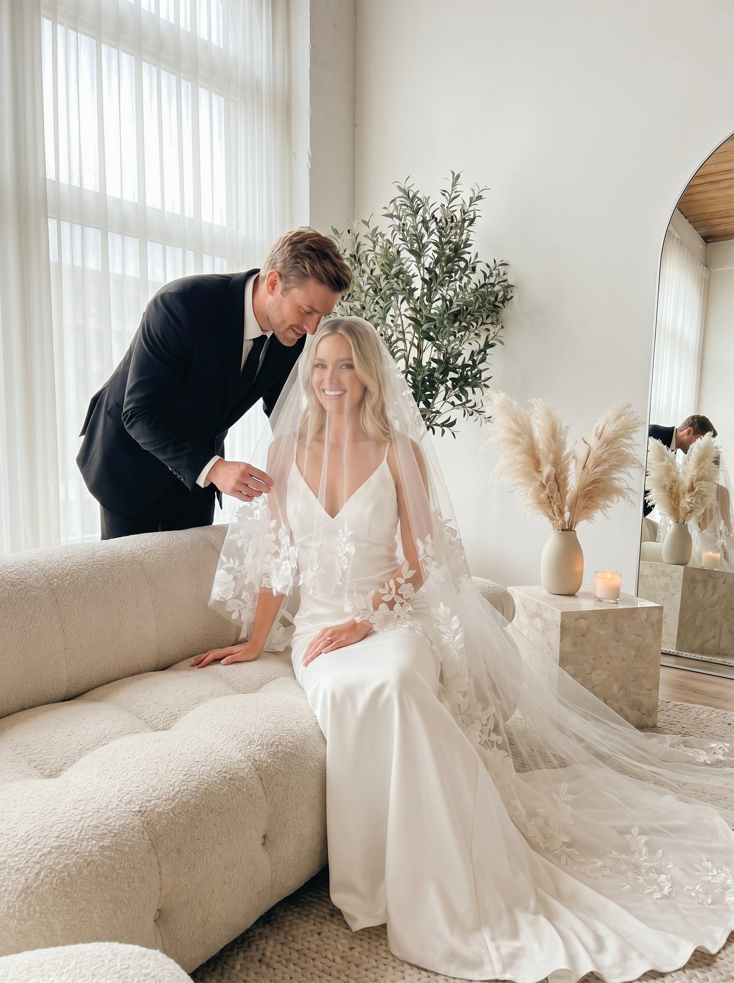 Luxury 118" Extra Wide Royal Cathedral Circle Veil - 3m x 3m Single Layer Soft Tulle Drop Veil, Comb-Free Minimalist Wedding Veil  LUNA-X39
