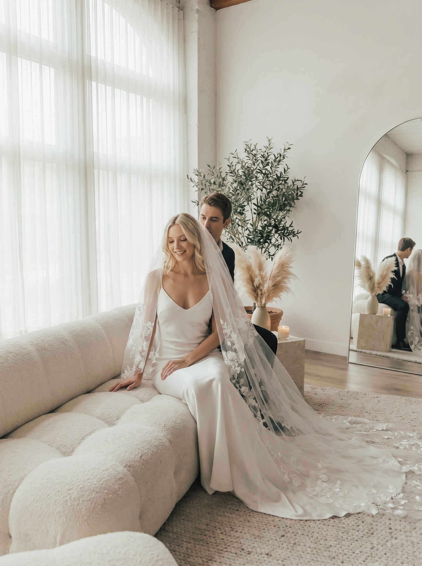 Luxury 118" Extra Wide Royal Cathedral Circle Veil - 3m x 3m Single Layer Soft Tulle Drop Veil, Comb-Free Minimalist Wedding Veil  LUNA-X39