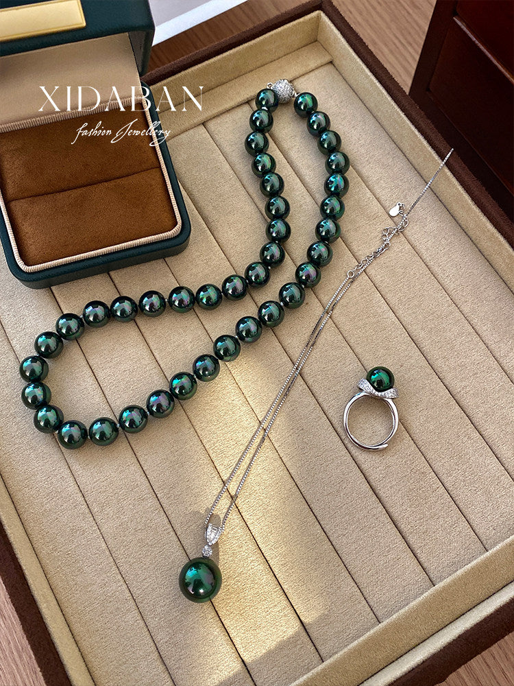 S925 Sterling Silver Cubic Zirconia Pearl Pendant Necklace For Women 14mm Two Tones Peacock Black & Cool White Shell Pearl Adjustable 40+5cm Box Chain Luxury Wedding Formal Jewelry Gift For Ladies Mom LUNA-X284
