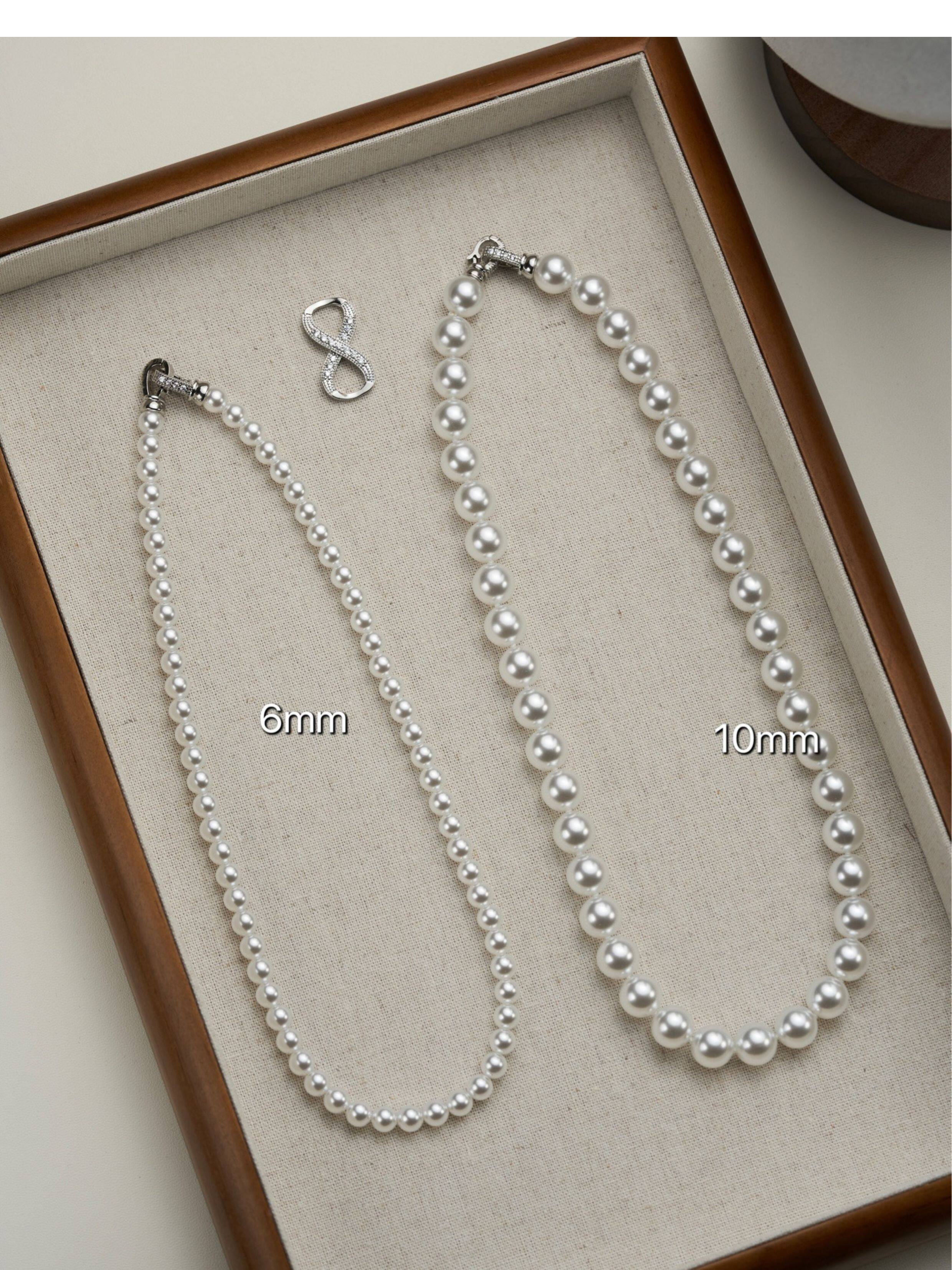 Double Layer Gradient Pearl Choker Necklace for Women, Two-Tier Australian White & Gray Madama Pearls 4/6mm+8/10mm Adjustable 44-46cm Collarbone Chain Crystal Infinity Clasp Wedding Bridal Statement Fine Jewelry Gift  LUNA-X294