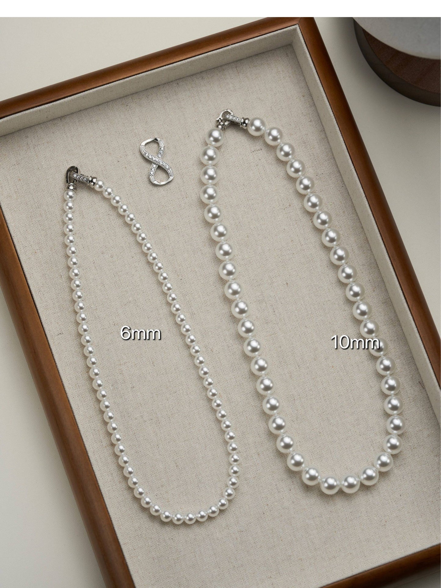 Double Layer Gradient Pearl Choker Necklace for Women, Two-Tier Australian White & Gray Madama Pearls 4/6mm+8/10mm Adjustable 44-46cm Collarbone Chain Crystal Infinity Clasp Wedding Bridal Statement Fine Jewelry Gift  LUNA-X294