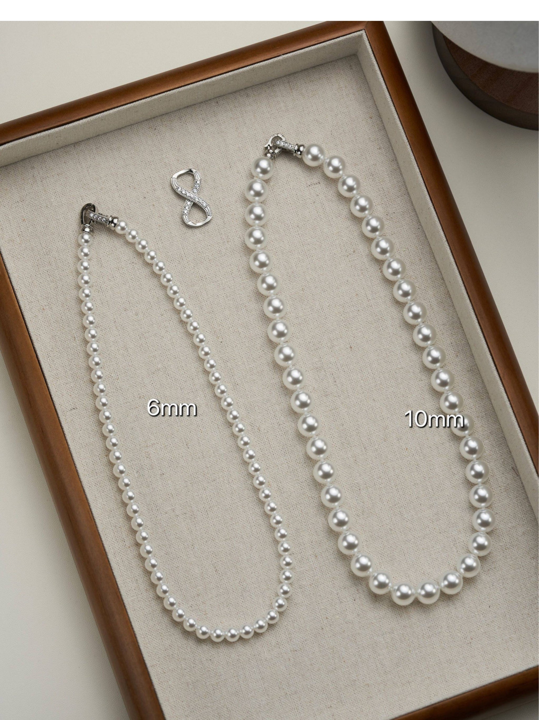 Double Layer Gradient Pearl Choker Necklace for Women, Two-Tier Australian White & Gray Madama Pearls 4/6mm+8/10mm Adjustable 44-46cm Collarbone Chain Crystal Infinity Clasp Wedding Bridal Statement Fine Jewelry Gift  LUNA-X294