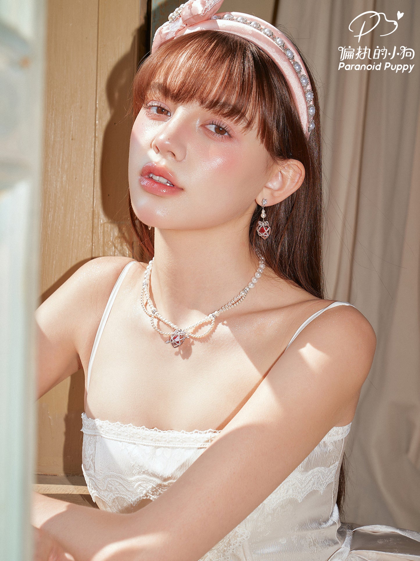 Sweet Bow Red Heart Cage Long Tassel Drop Earrings for Women, White Pearl Inlaid Cubic Zirconia Silver Tone Romantic Valentines Wedding Bridal Dangle Fine Jewelry Gift  LUNA-X299