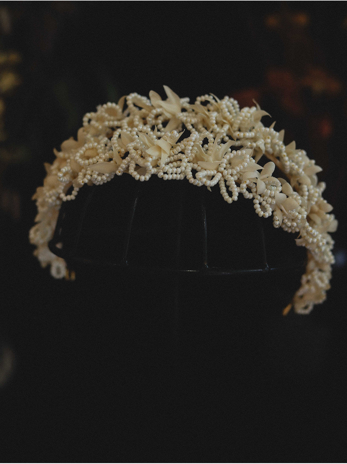 Luxury Antique Wax Flower Bridal Tiara - Hand-Woven Pearl Lattice Statement Headband - Baroque Regency Wedding Hair Crown LUNA-X332