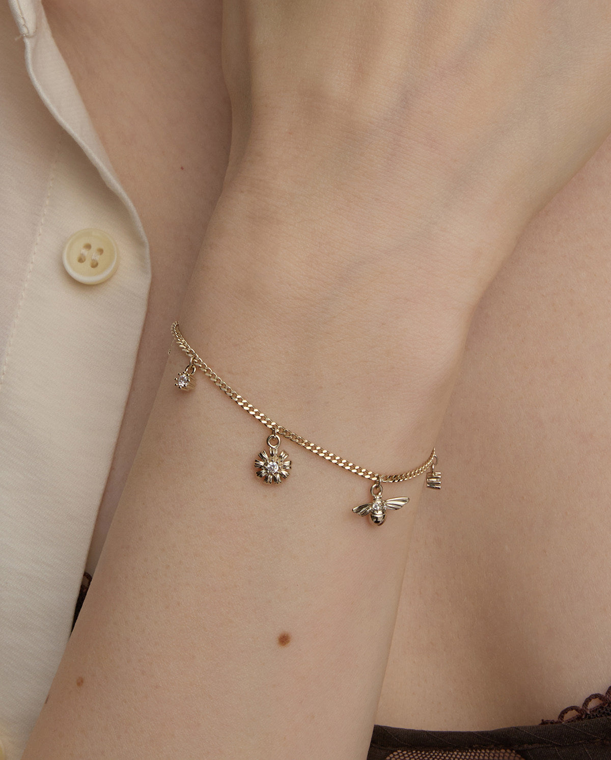 2 Styles Daisy Bee Cubic Zirconia Adjustable Slider Bracelet, Pale Titanium Gold Dainty Floral Insect Wrist Jewelry for Women  LUNA-X260